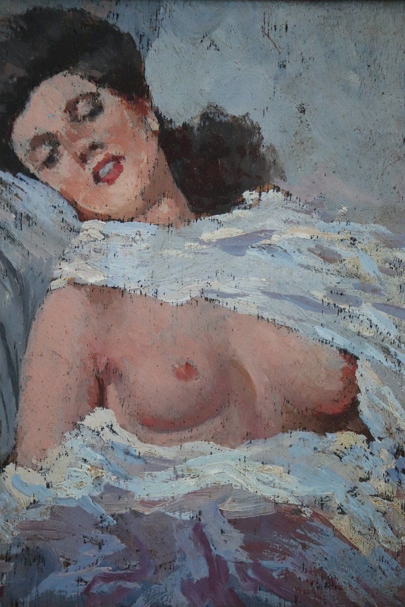 Nude Of A Young Woman, Oil Painting On Board, Early 20th Century, Framed photo 1131.0