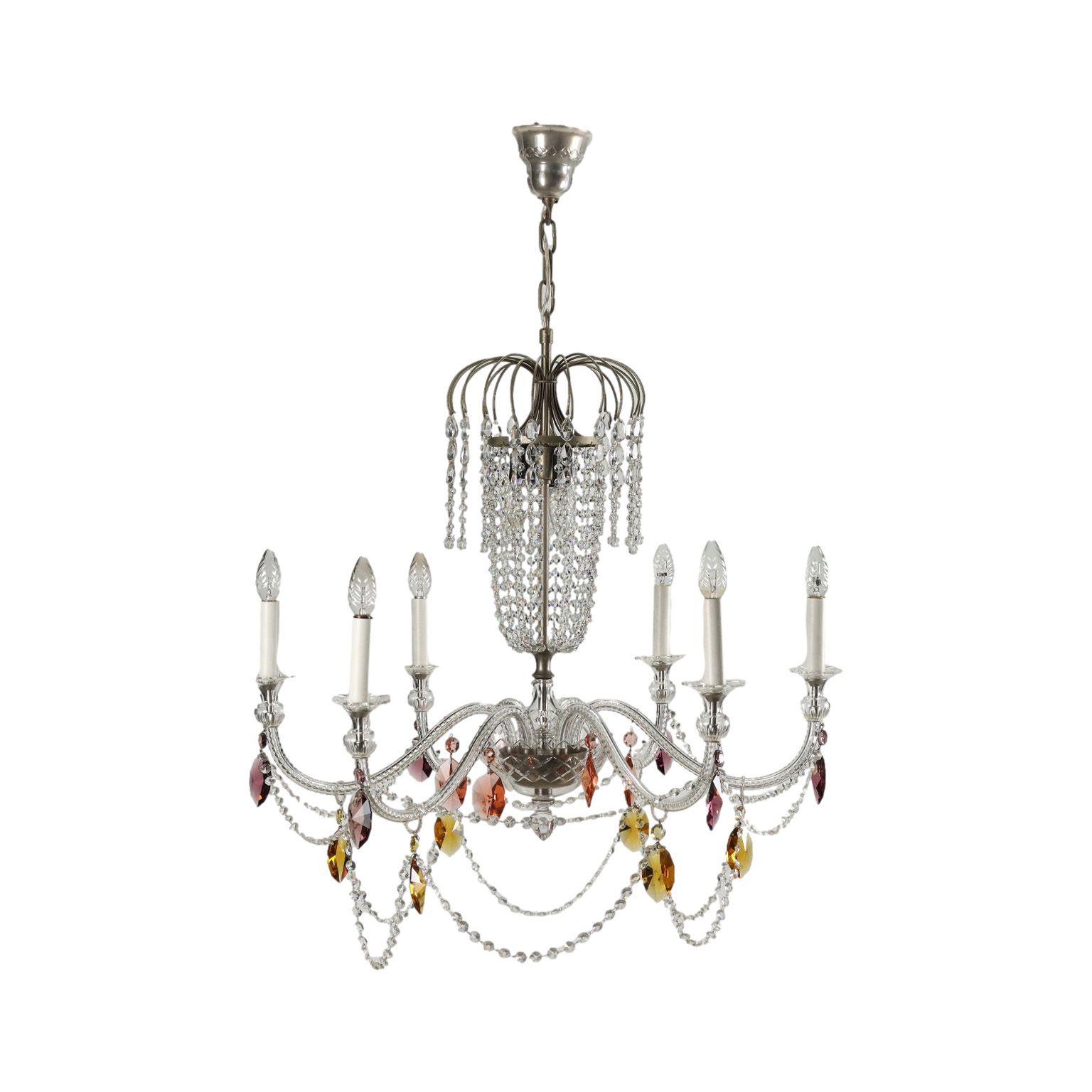 Antique Chandelier 6 Lights Glass Italy XX Century