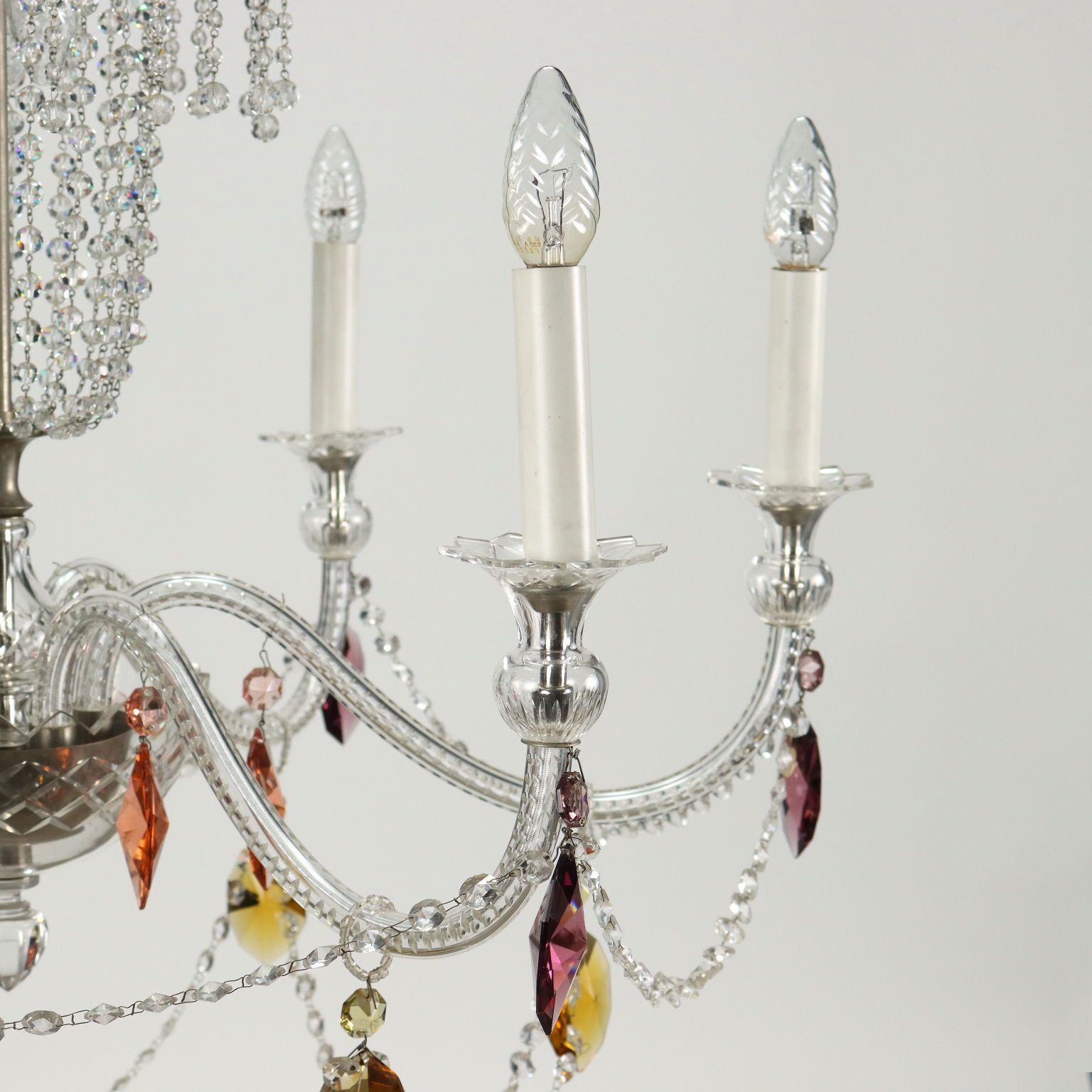 Antique Chandelier 6 Lights Glass Italy XX Century photo Lighting