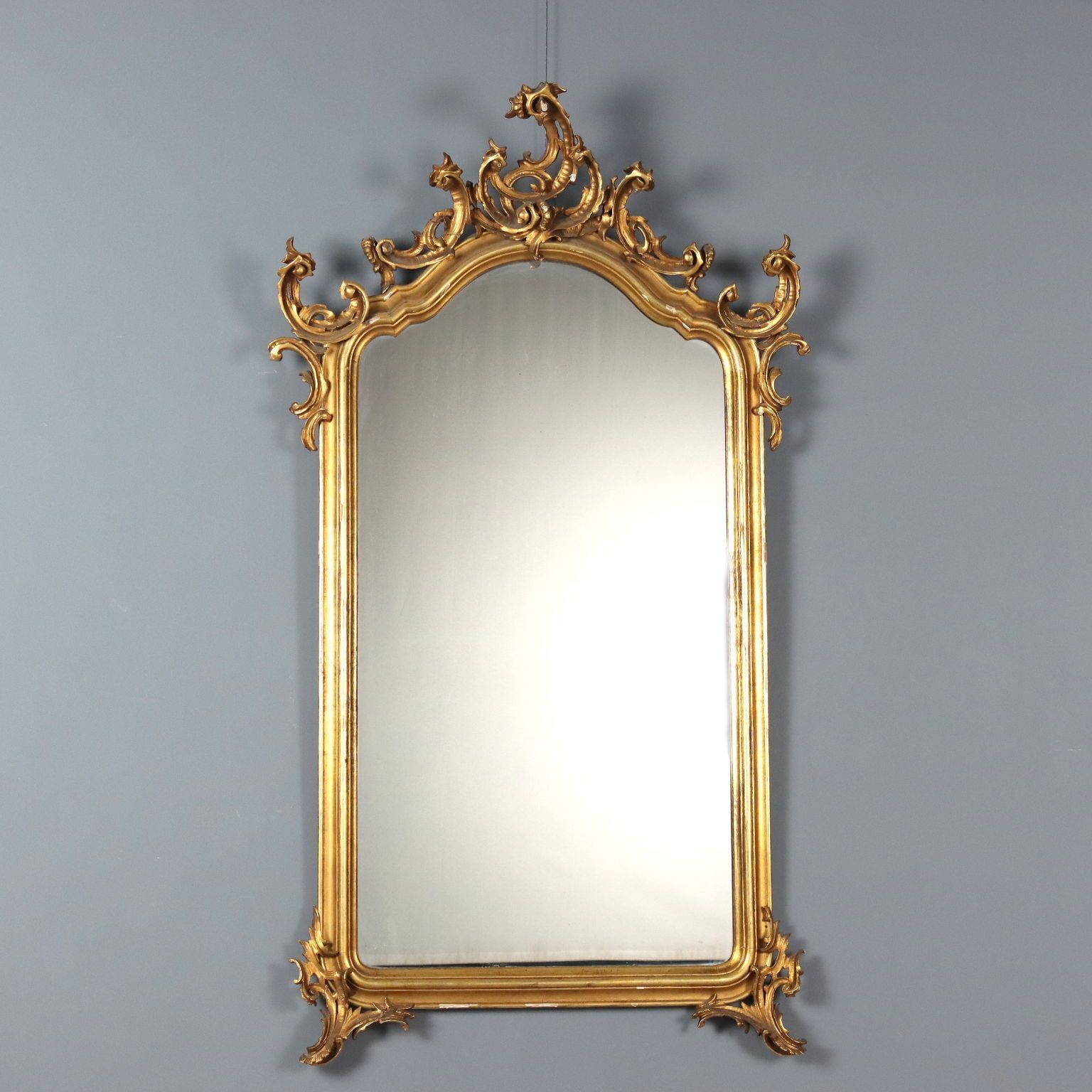 Antique Gilded Mirror Carved Wood Italy XX Century