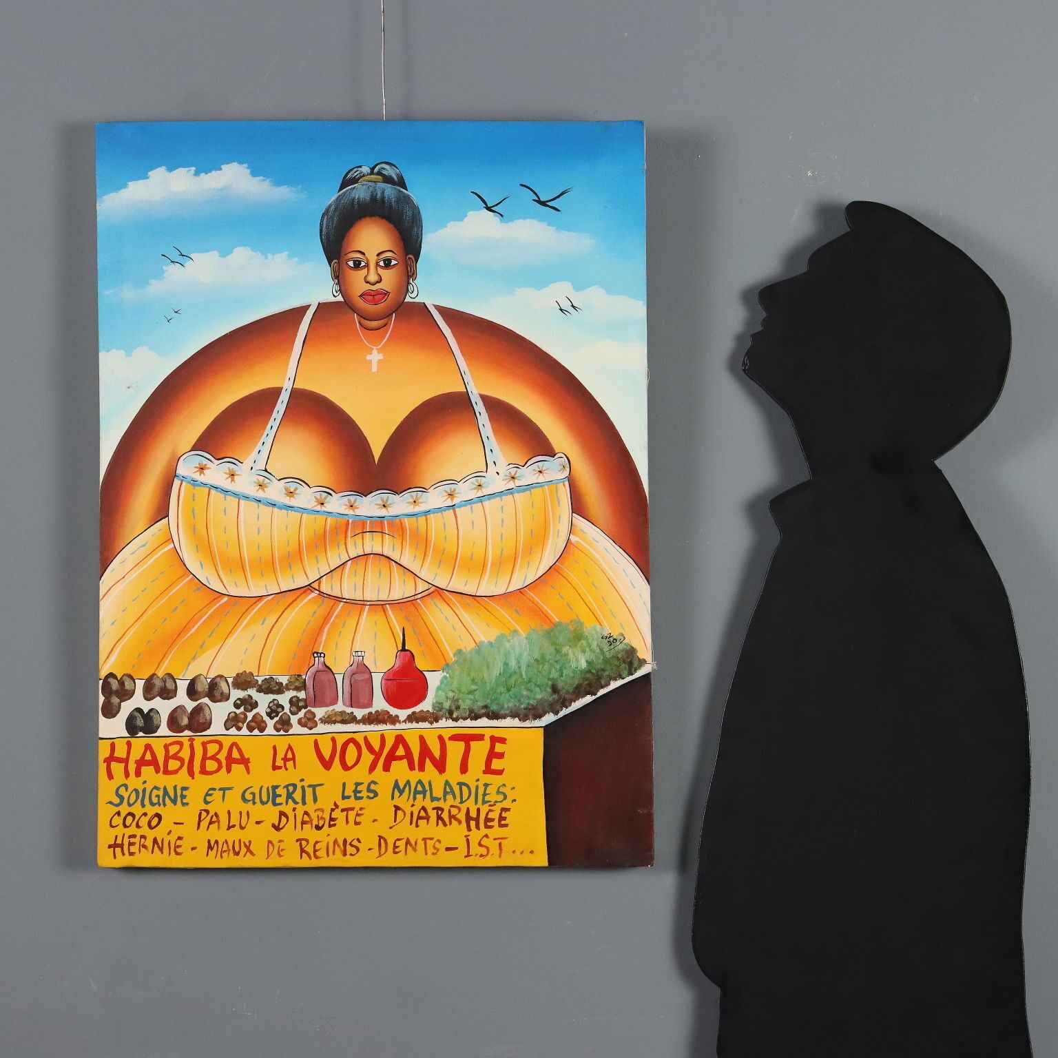 African Naive Painting The Medical Herb Seller XX Century photo furniture