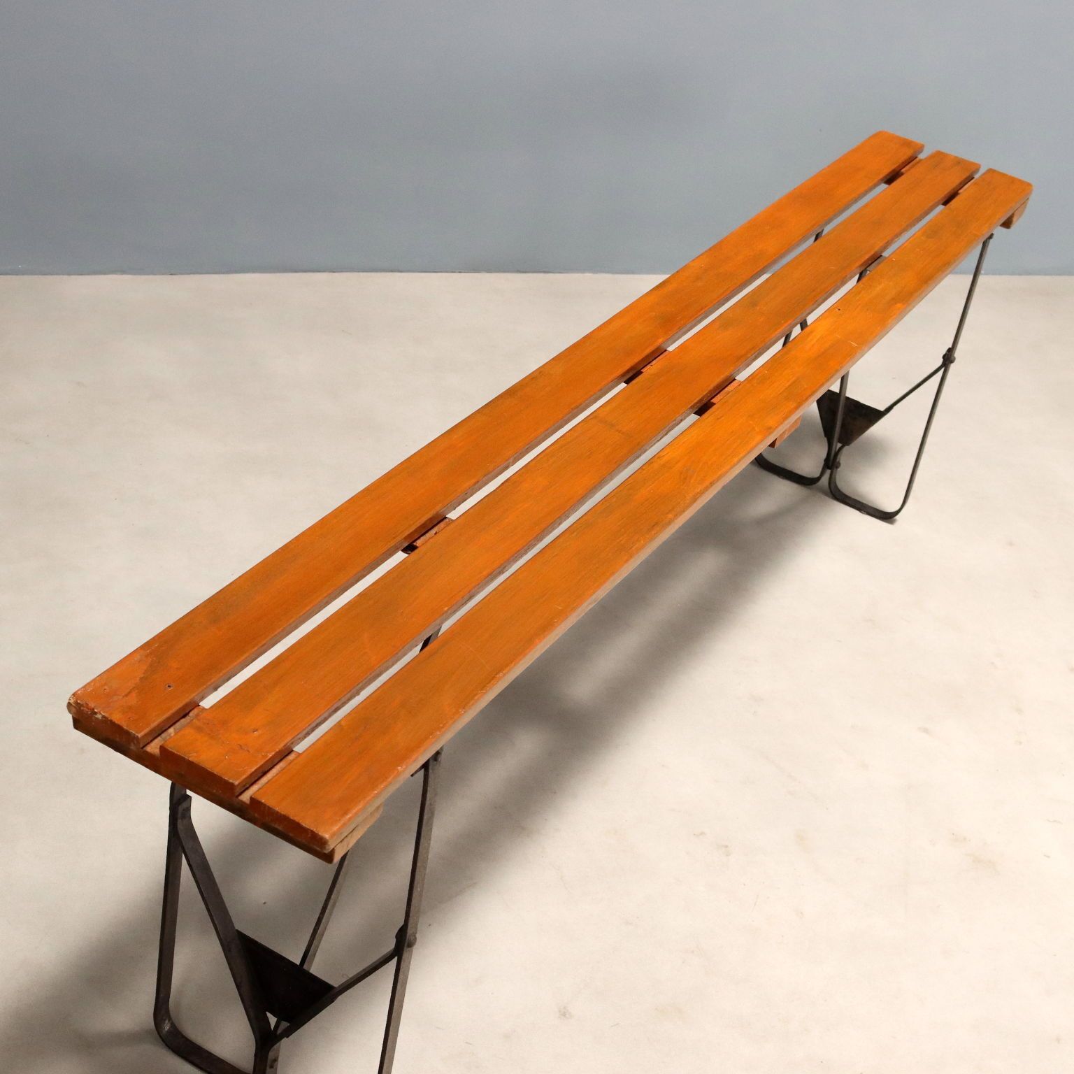 Vintage Bench Painted Beech Metal Design Italy 1960s photo for sale