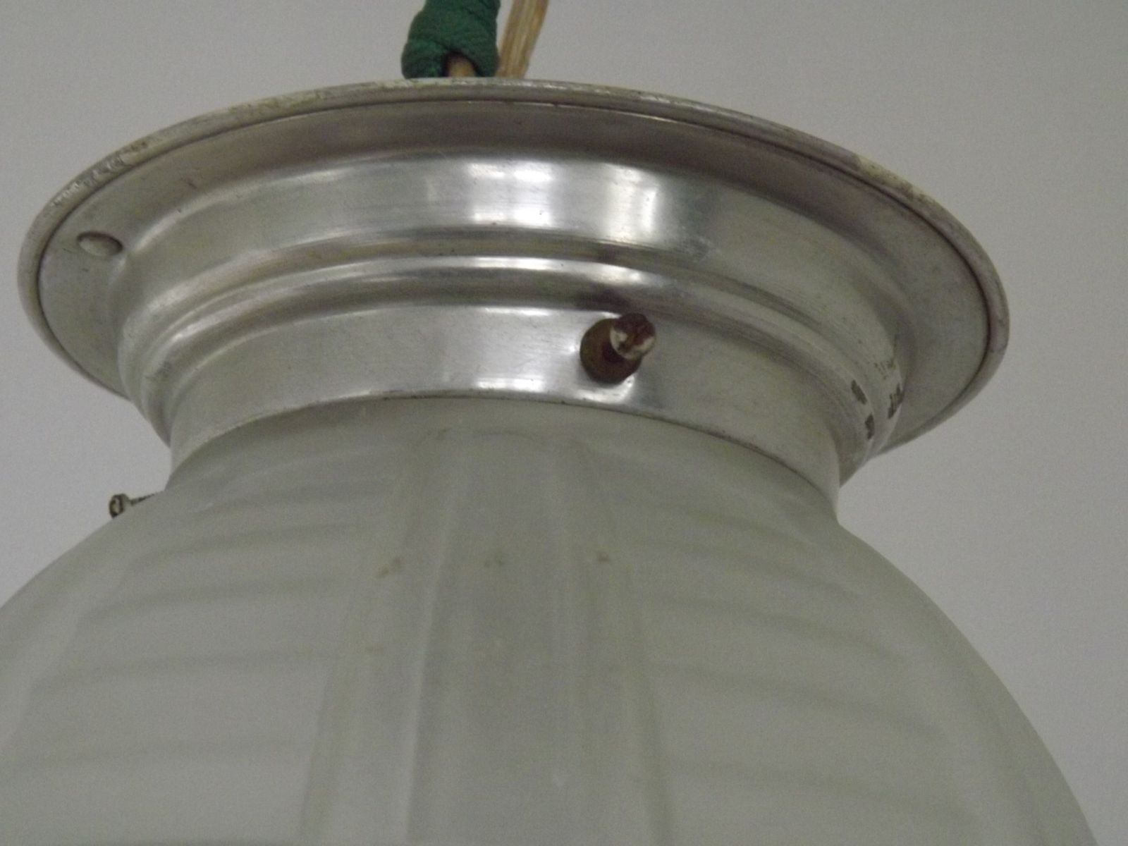 French Art Deco White Opaque Glass Shade Ceiling Light/ Lamp With Silver Metal Shade Fitter photo Lighting