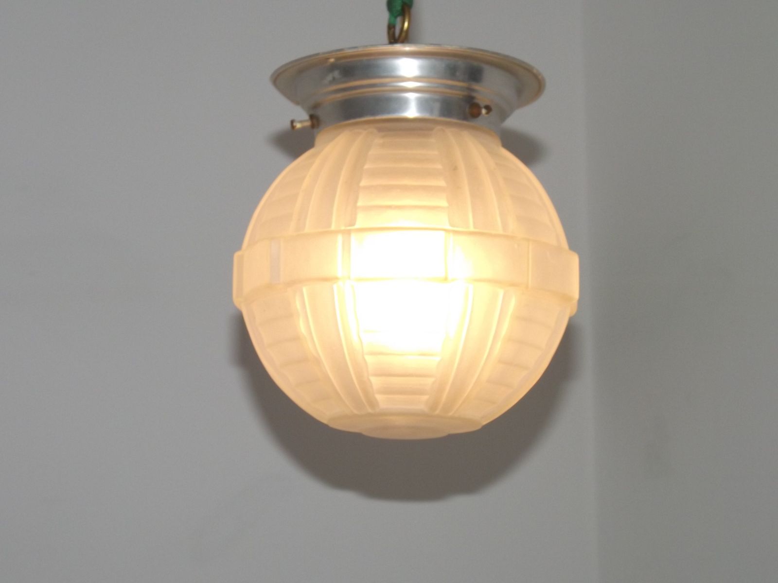French Art Deco White Opaque Glass Shade Ceiling Light/ Lamp With Silver Metal Shade Fitter photo vinterior