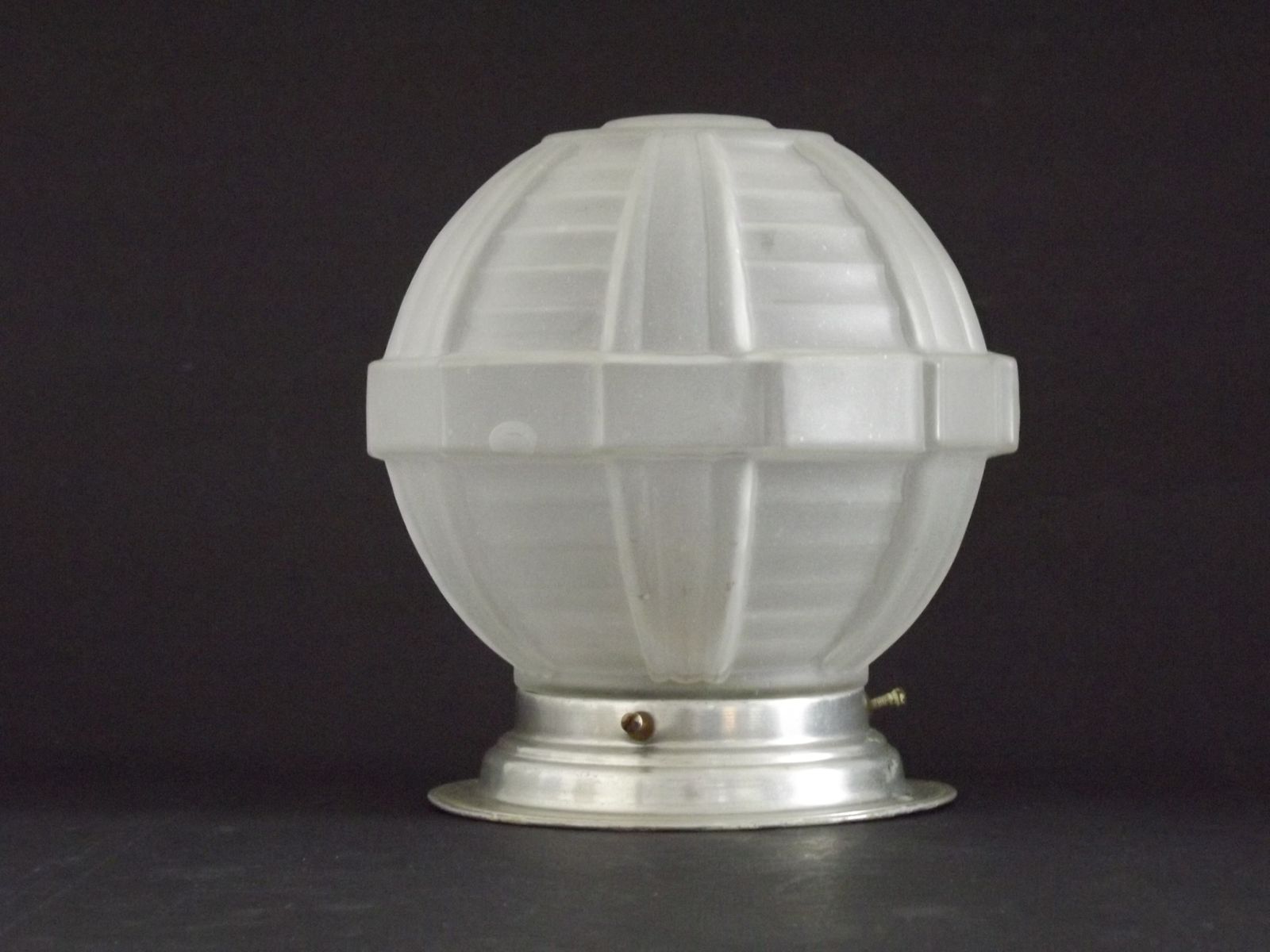 photo vinterior French Art Deco White Opaque Glass Shade Ceiling Light/ Lamp With Silver Metal Shade Fitter