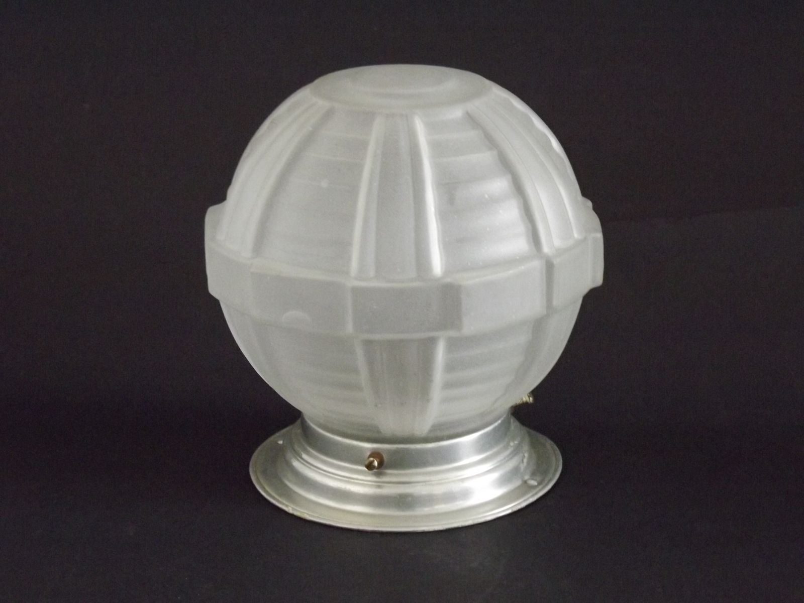 photo buy French Art Deco White Opaque Glass Shade Ceiling Light/ Lamp With Silver Metal Shade Fitter