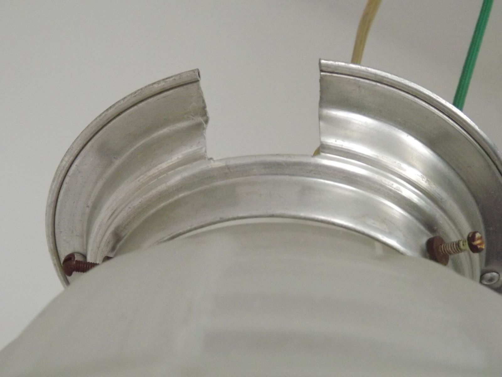 Lighting French Art Deco White Opaque Glass Shade Ceiling Light/ Lamp With Silver Metal Shade Fitter photo