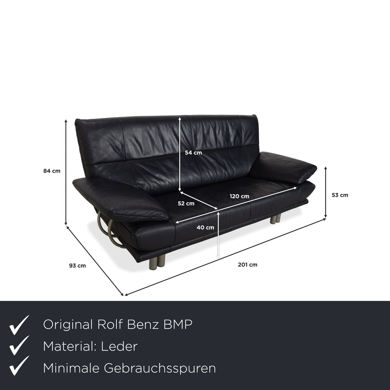 Canapé 2 places Rolf Benz BMP 418 en cuir bleu foncé photo furniture