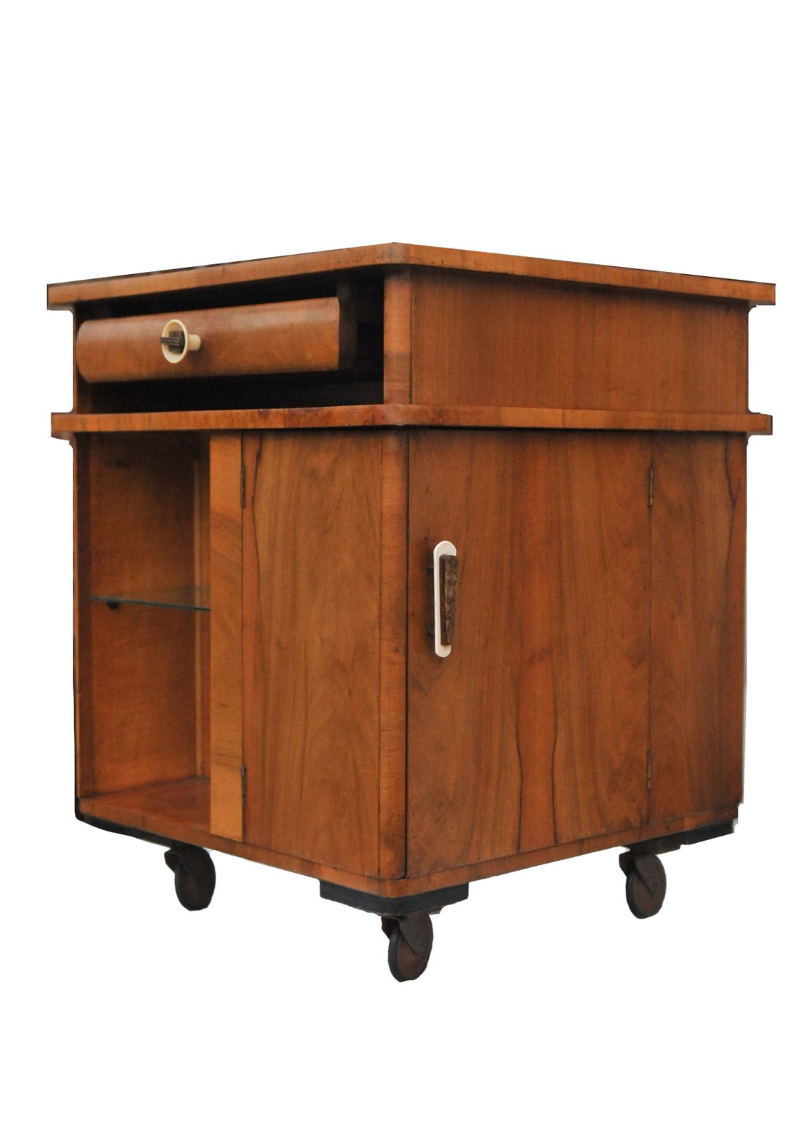 Art Deco "Multibeau" Cocktail Bar Cart Made Of Burr Walnut Veneer 1930's