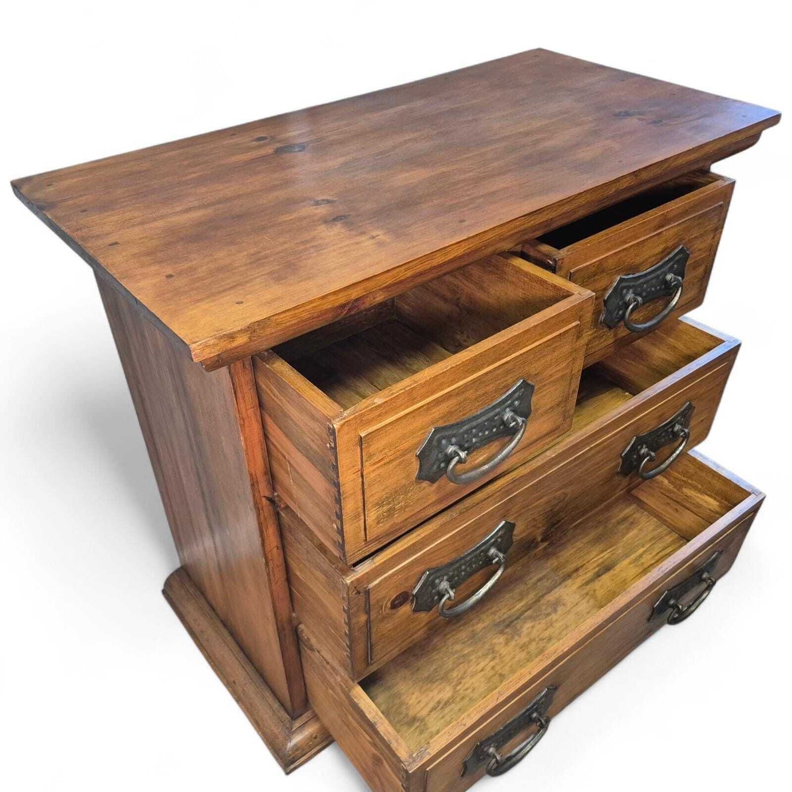 photo vinterior Antique Style Solid Sheesham Wood Chest Of Drawers – Rustic Farmhouse Storage – Country Cottage Furniture