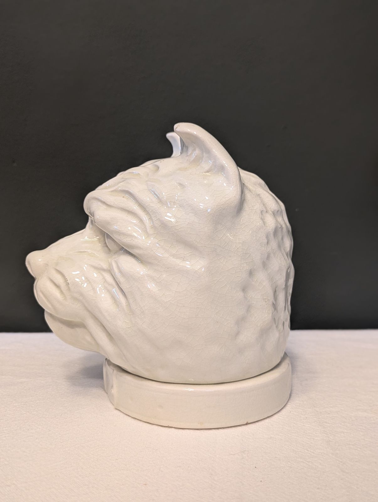 Rare Unpainted Majolica "Tom Terrier" Saint Clement Tobacco Pot, 1900 photo Art