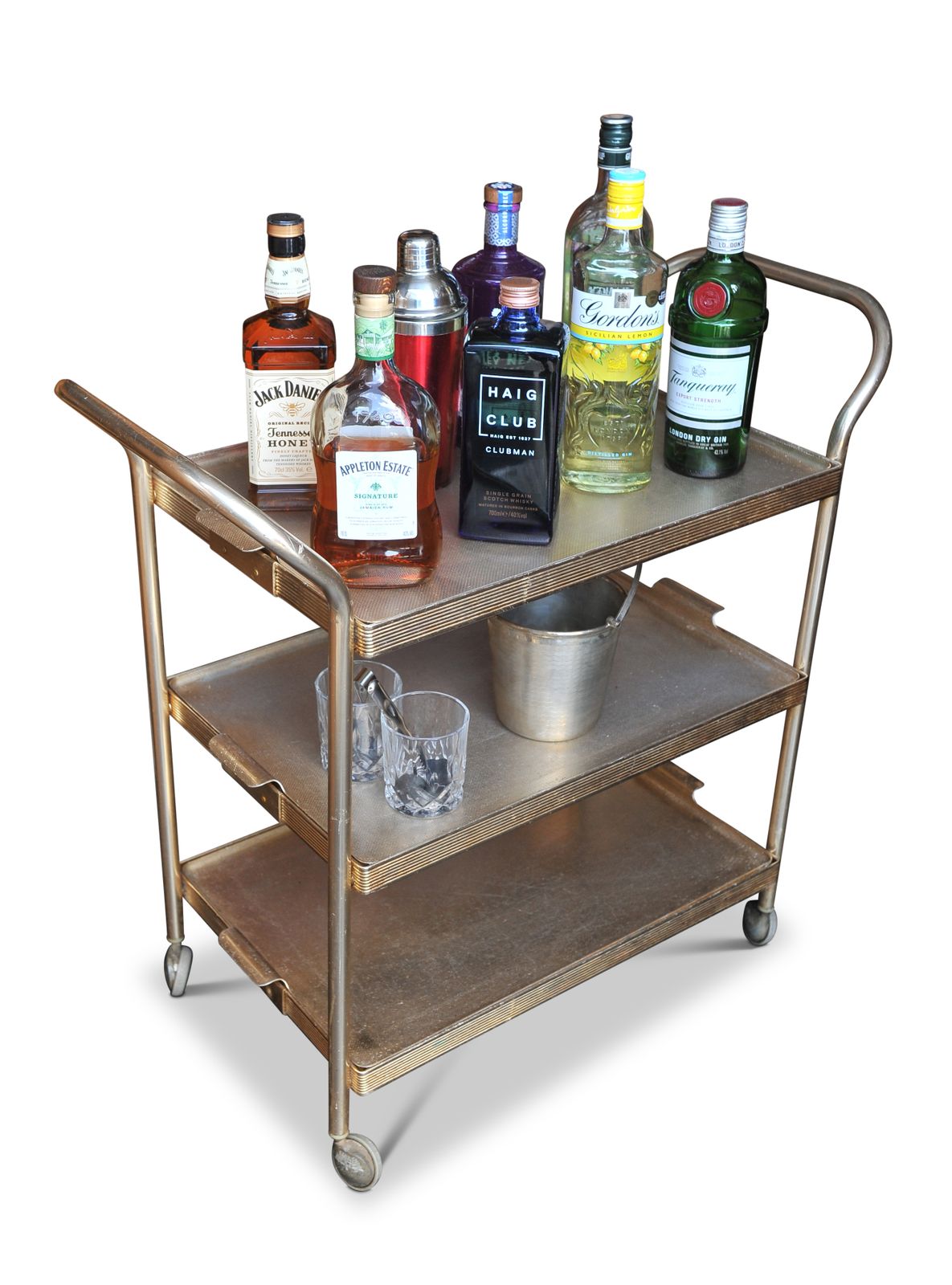 Mid Century Aluminum Bar Cart: 1960s Three Tier Drinks Trolley