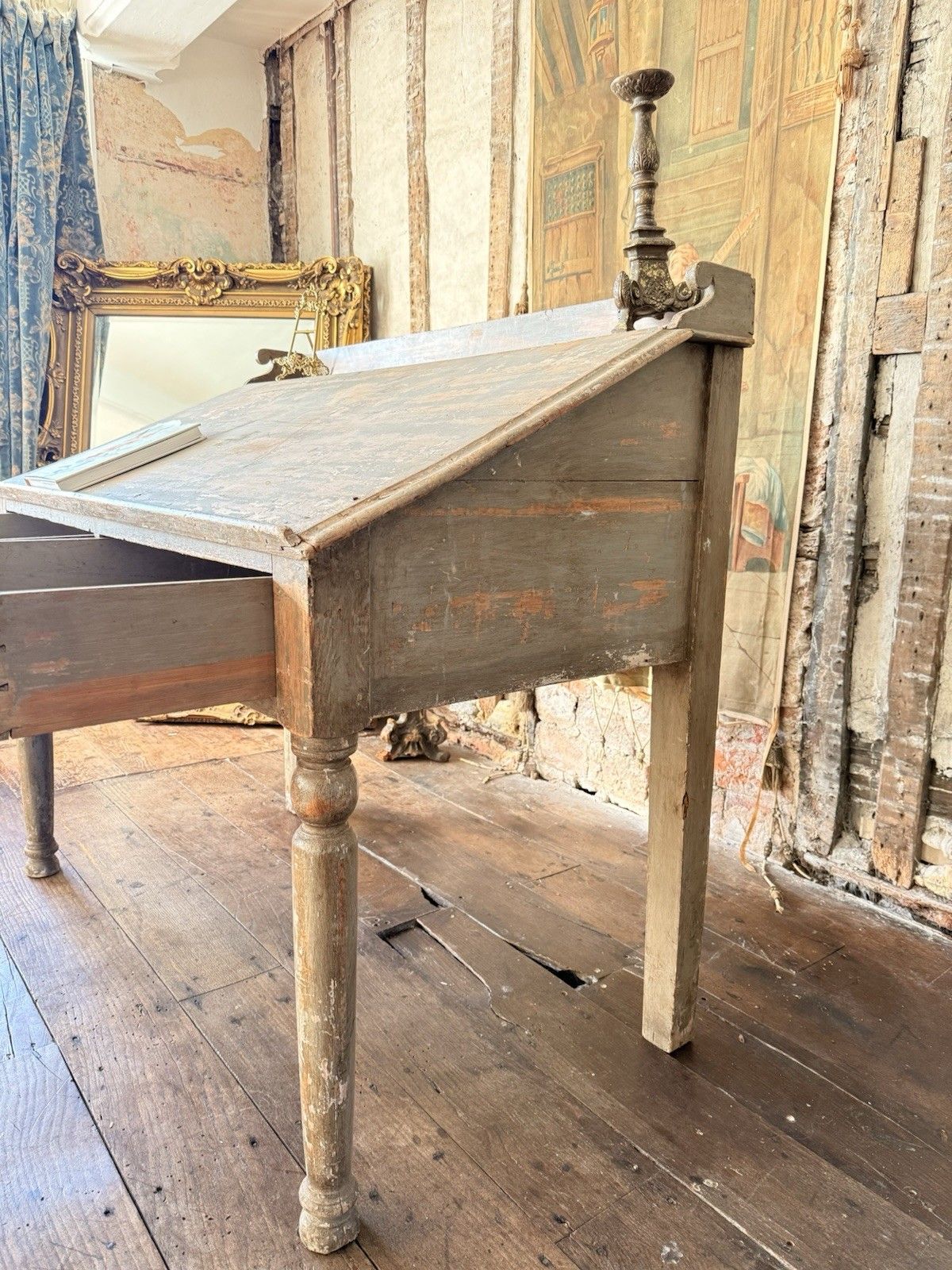 Antique Distressed Painted Scrubbed Pine Clerk's Desk (Shop) Display Table photo 599.0