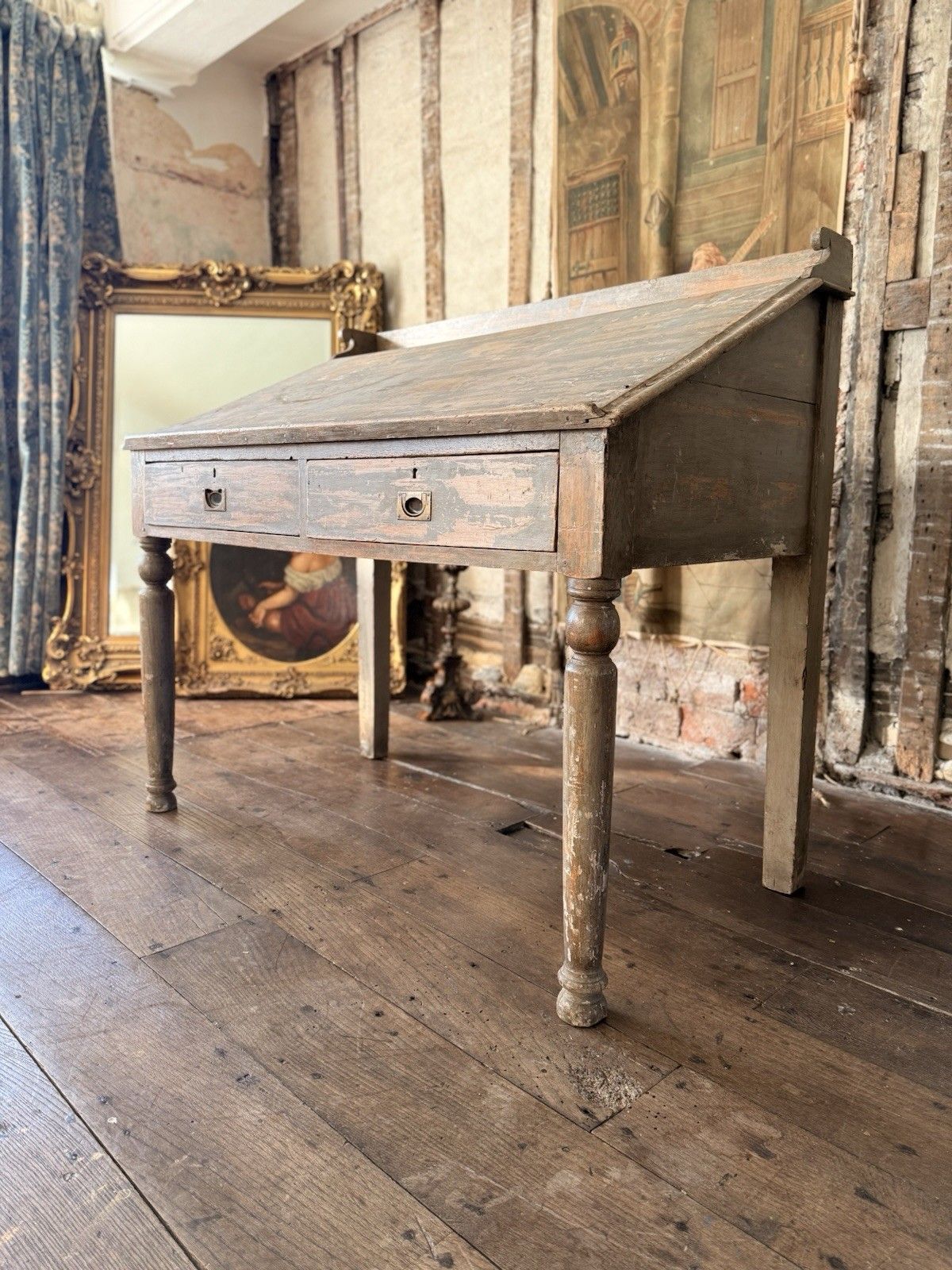 Antique Distressed Painted Scrubbed Pine Clerk's Desk (Shop) Display Table photo vintage