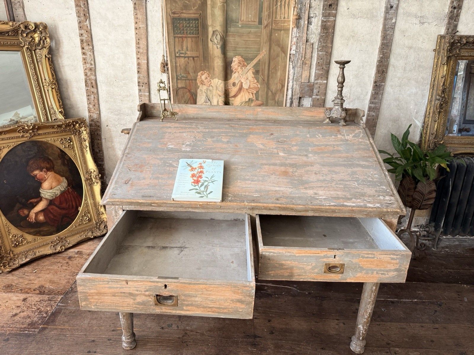 photo furniture Antique Distressed Painted Scrubbed Pine Clerk's Desk (Shop) Display Table