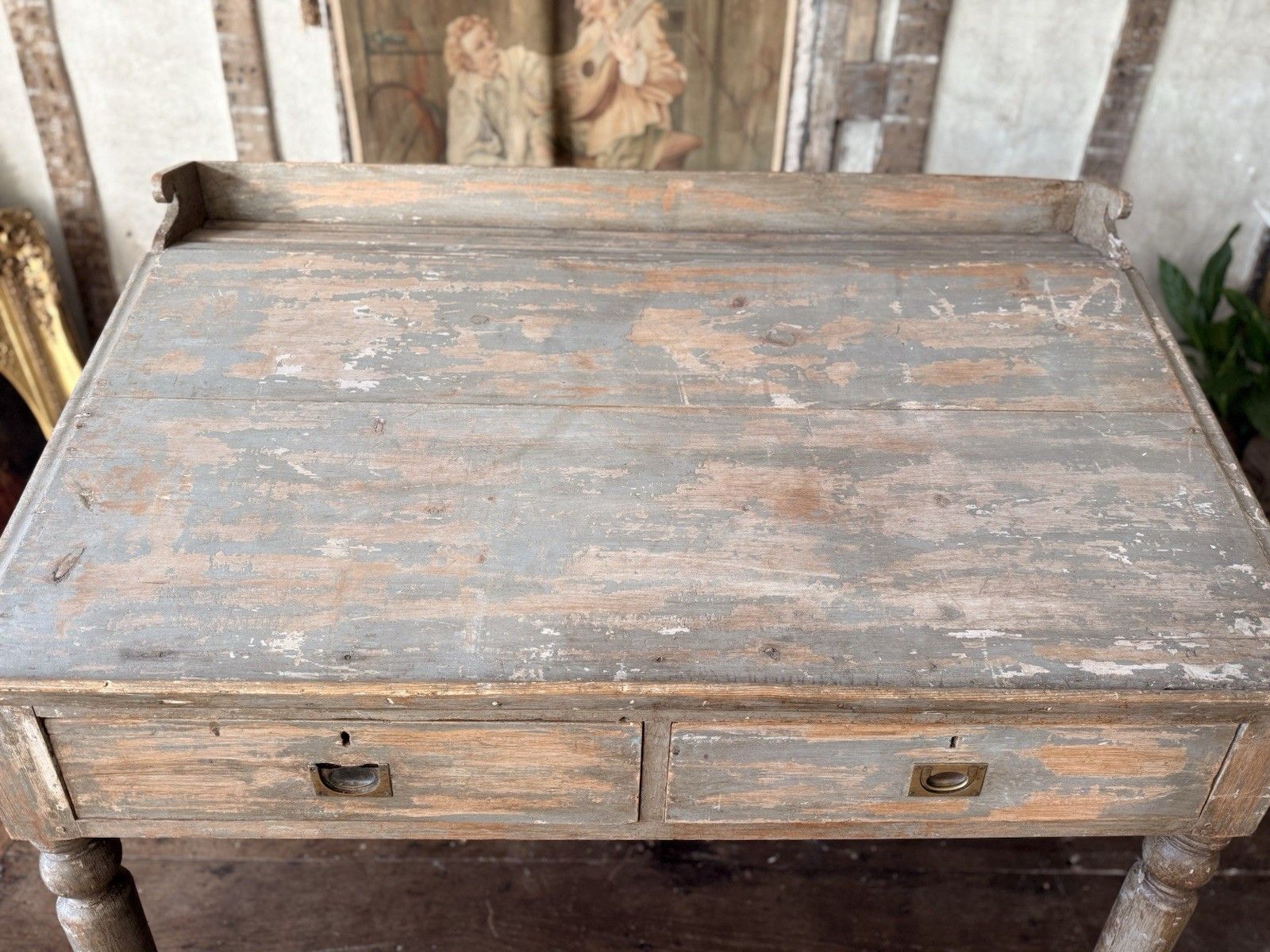 Furniture Antique Distressed Painted Scrubbed Pine Clerk's Desk (Shop) Display Table photo