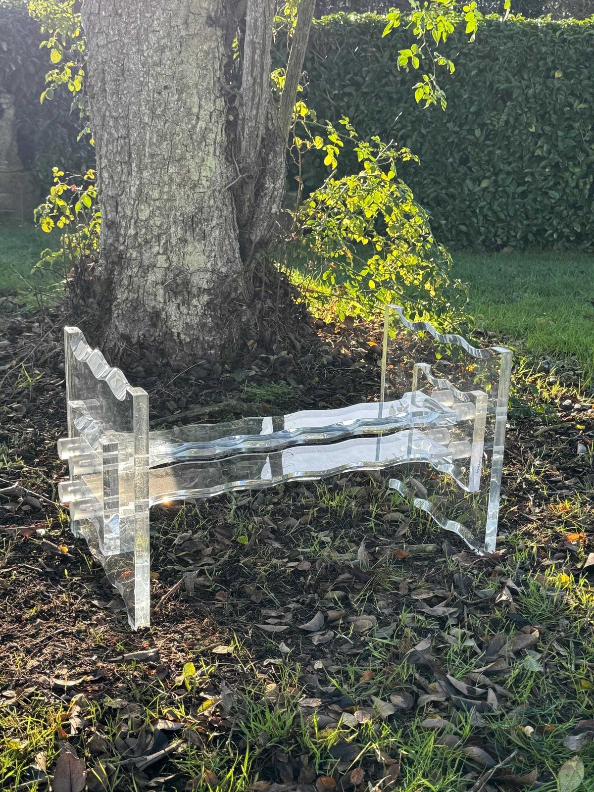 photo for sale Hollywood Regency Lucite/Plexiglass Coffee Table With Glass Top 1953
