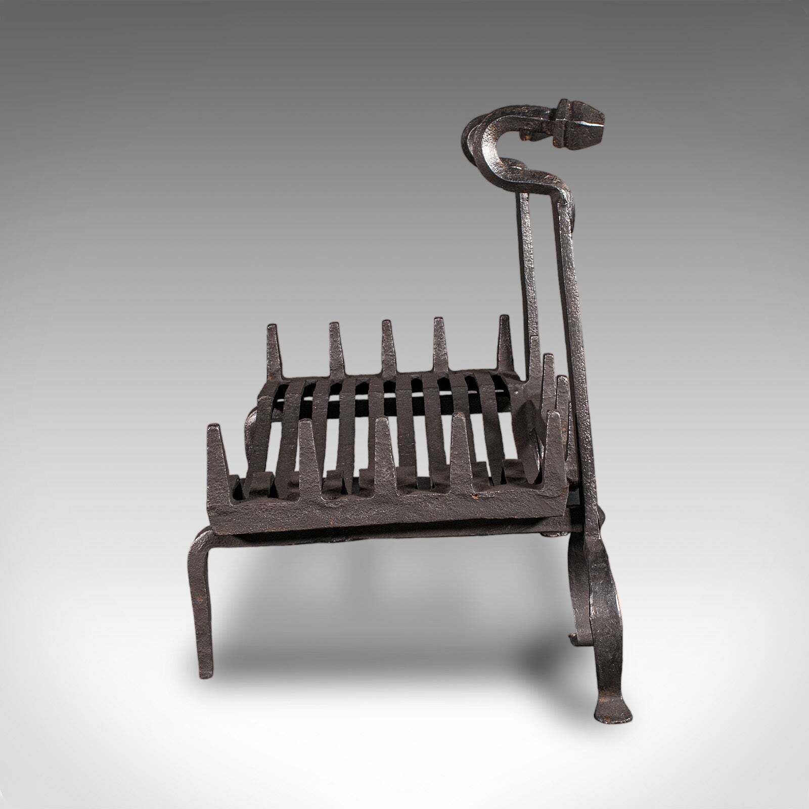 Antique Fireplace Set, English, Wrought Iron, Fire Basket, Andirons, Victorian photo for sale