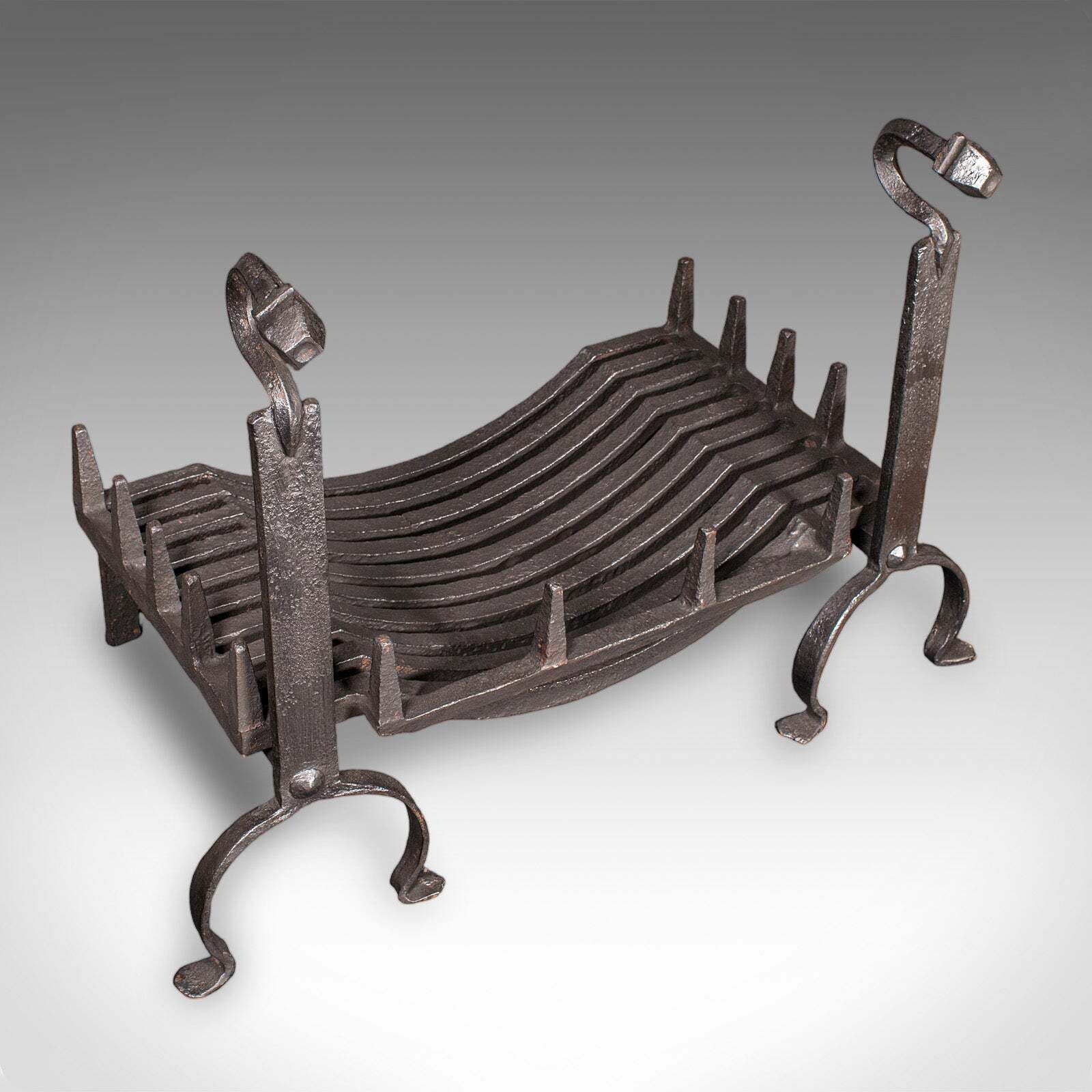 photo furniture Antique Fireplace Set, English, Wrought Iron, Fire Basket, Andirons, Victorian