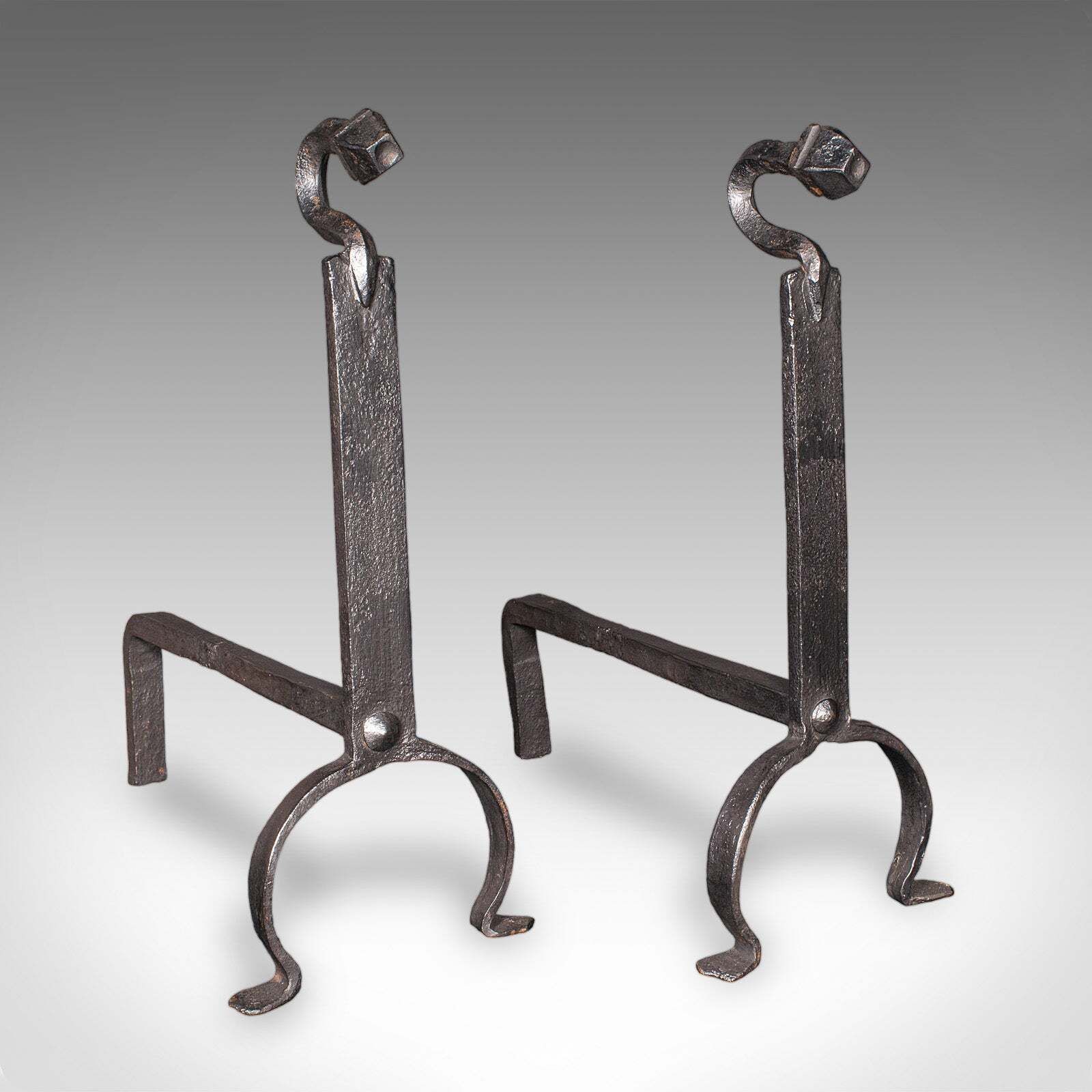 photo for sale Antique Fireplace Set, English, Wrought Iron, Fire Basket, Andirons, Victorian