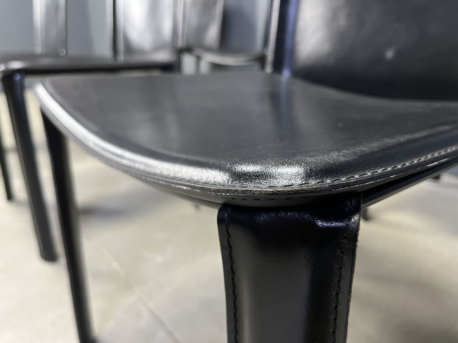 1250.0 Vintage Black Leather Dining Chairs By Cidue, Set Of 6   1980s photo
