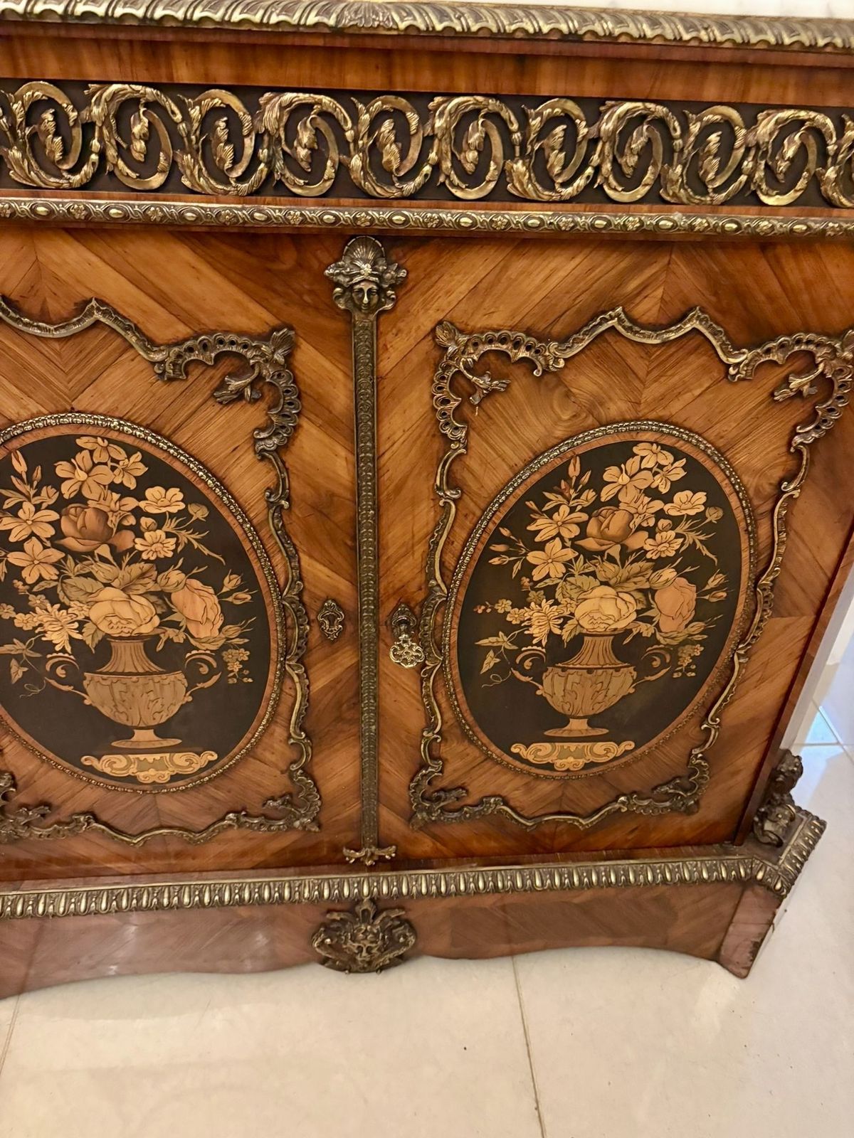 photo for sale Exceptional Quality Antique French Louis XVI Style Marble Top Side Cabinet