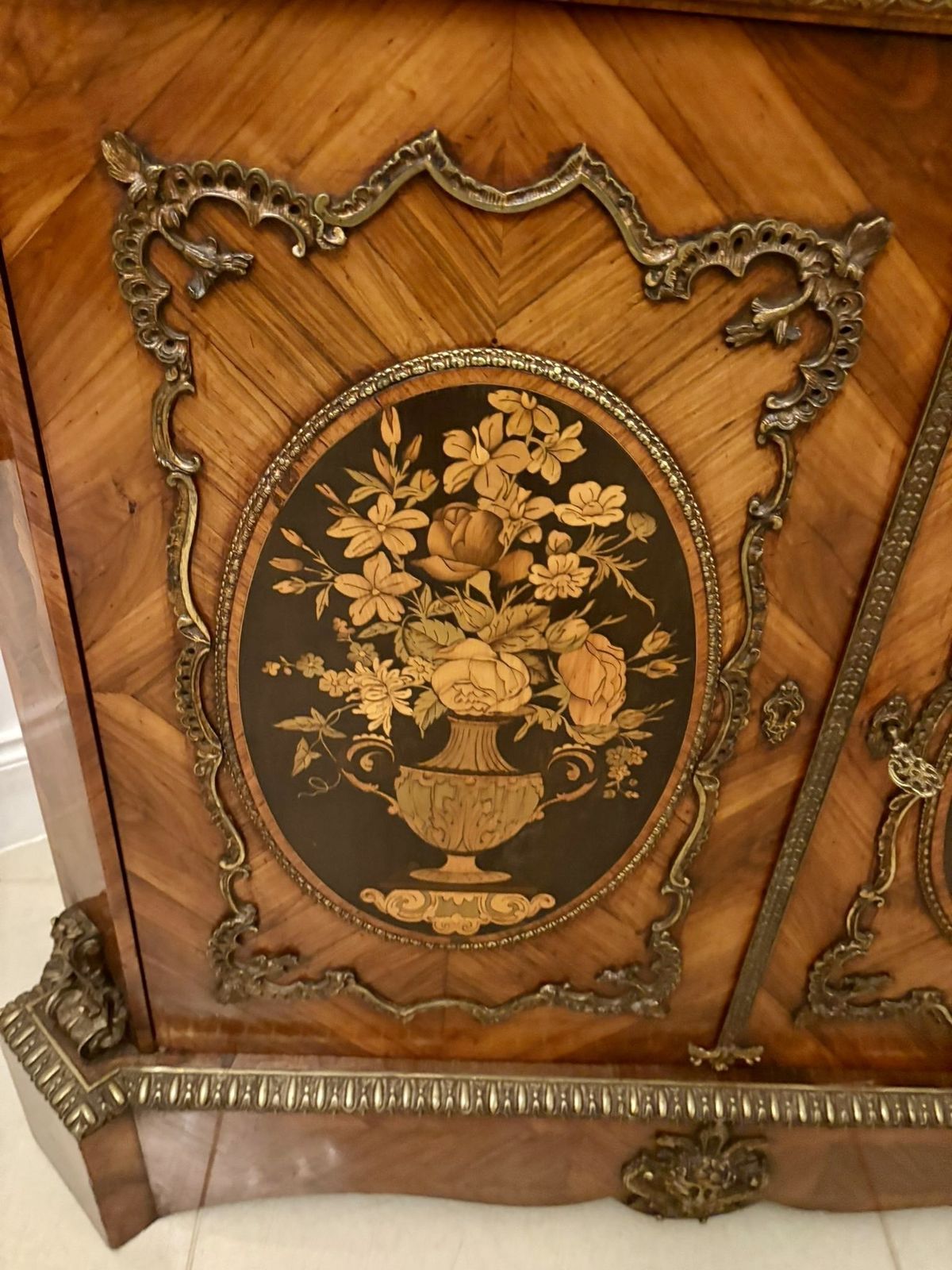 Furniture Exceptional Quality Antique French Louis XVI Style Marble Top Side Cabinet photo