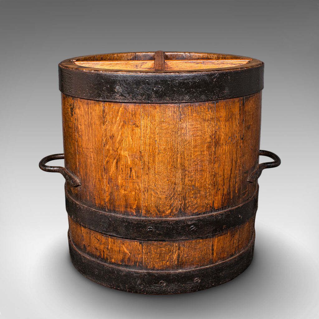 Antique Coopered Stick Stand, English, Oak, Barrel, Umbrella Loop, Victorian photo furniture