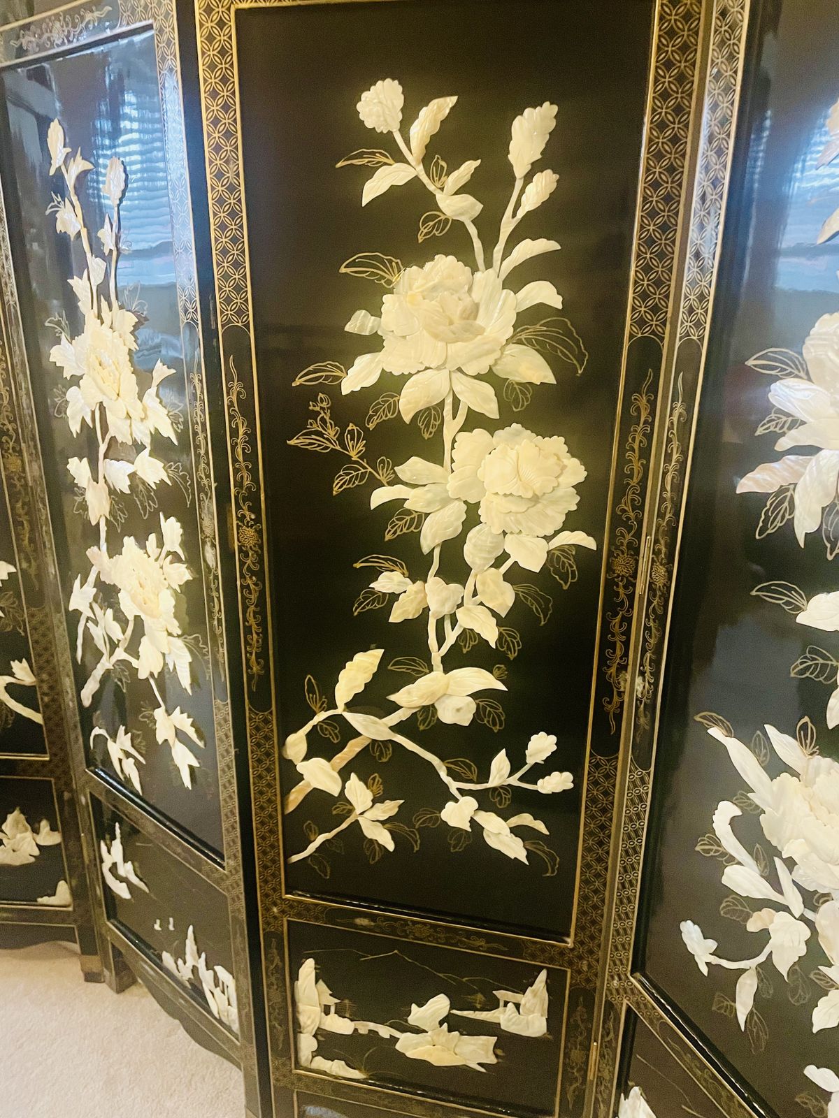 East Asia Room Divider   Black Gold Mother Of Pearl photo for sale