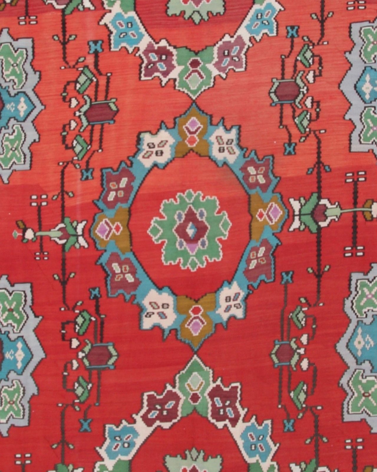 Moldovian Red Floral Kilim Rug Handmade Wool Flatweave Carpet 287x207cm photo Textiles