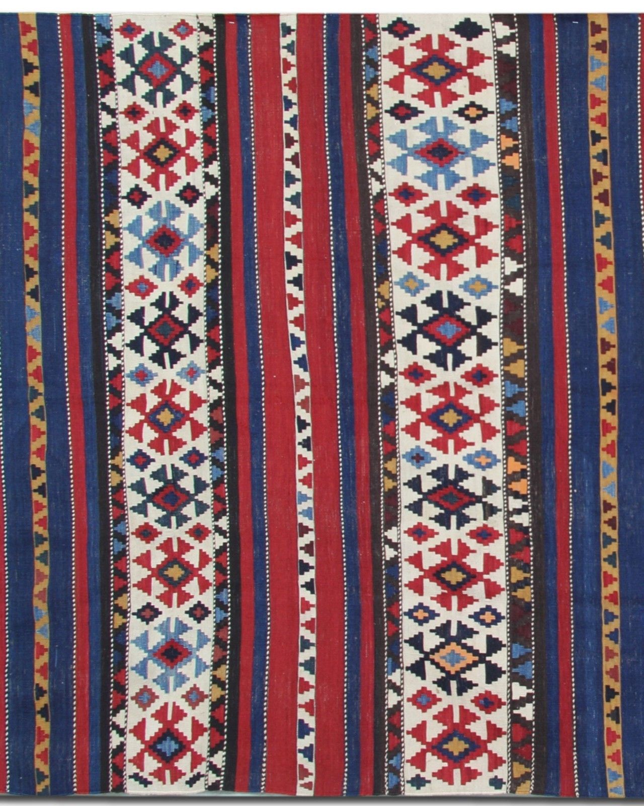 Shirvan Kilim Runner Rug 1940s Tribal Striped Geometric Wool 340x160cm photo for sale