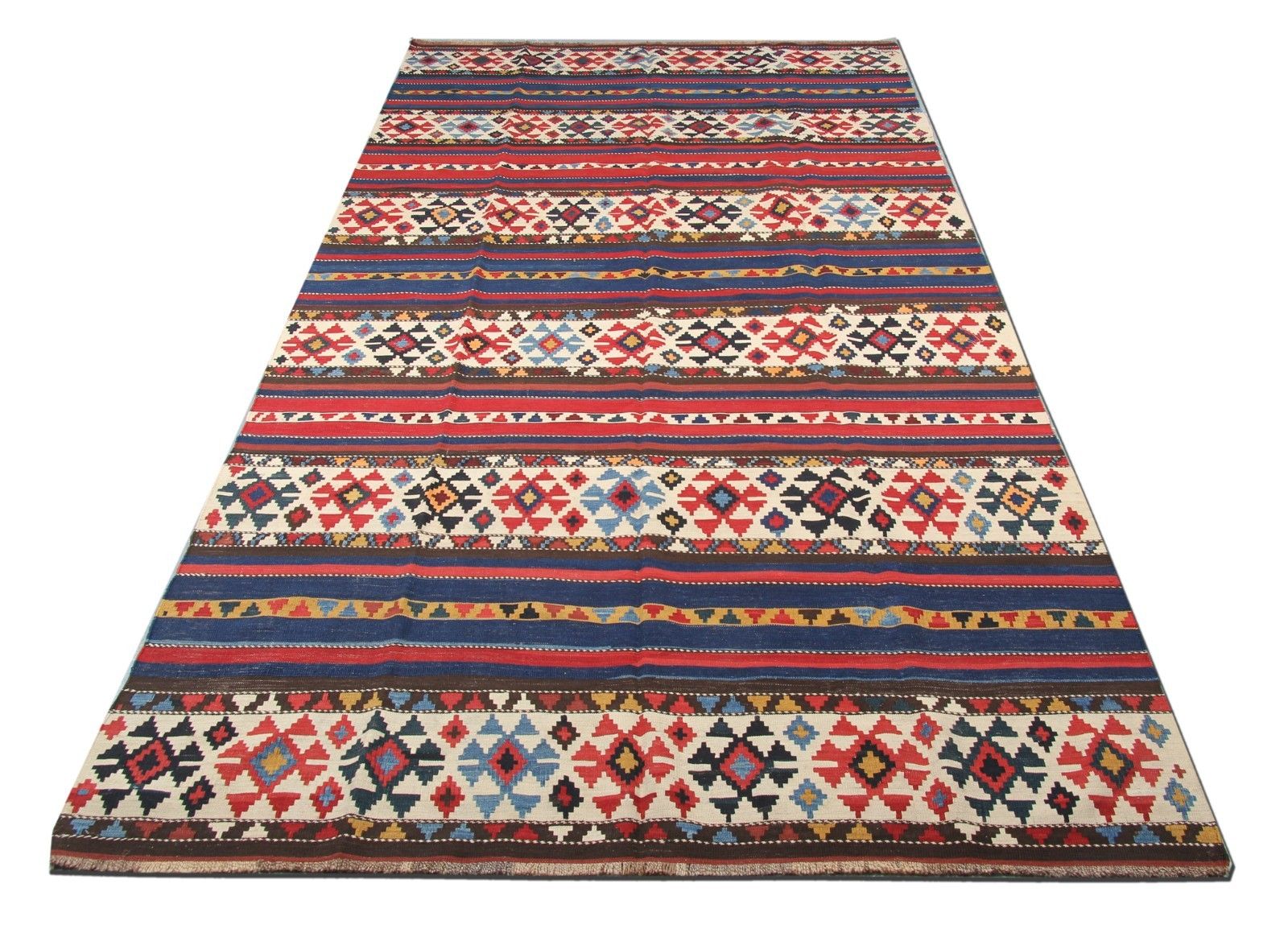 Shirvan Kilim Runner Rug 1940s Tribal Striped Geometric Wool 340x160cm photo Textiles