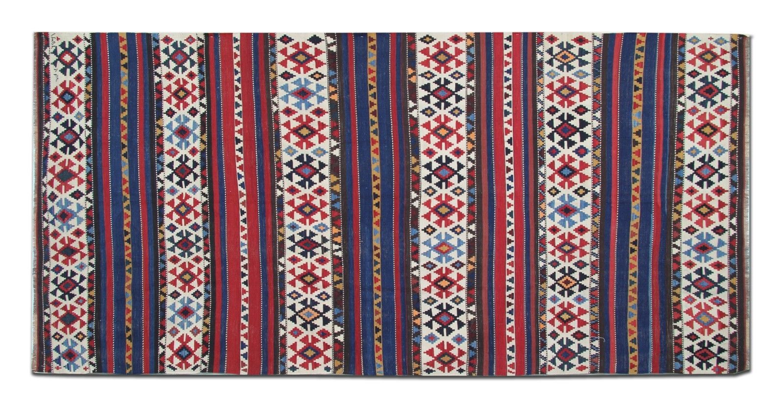 photo for sale Shirvan Kilim Runner Rug 1940s Tribal Striped Geometric Wool 340x160cm