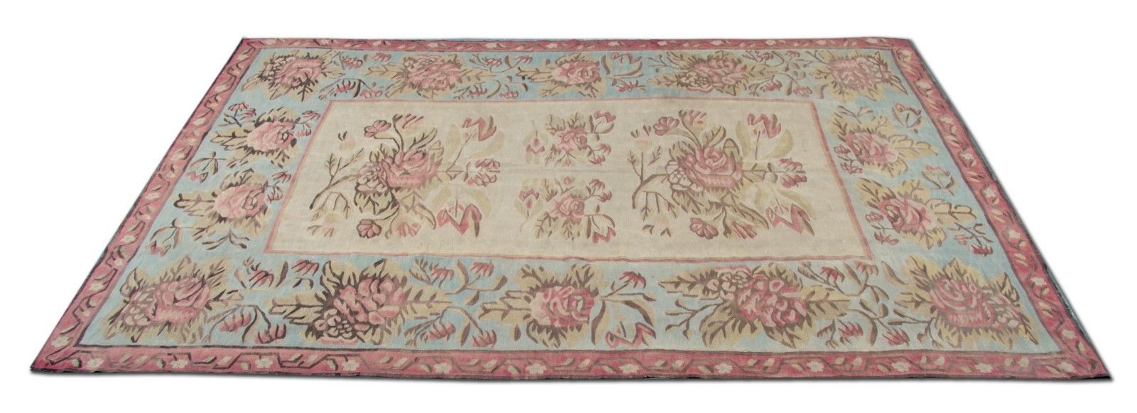 Pink & Blue Bessarabian Kilim Rug 1870s Floral Wool Flatweave Carpet 176x271cm photo buy