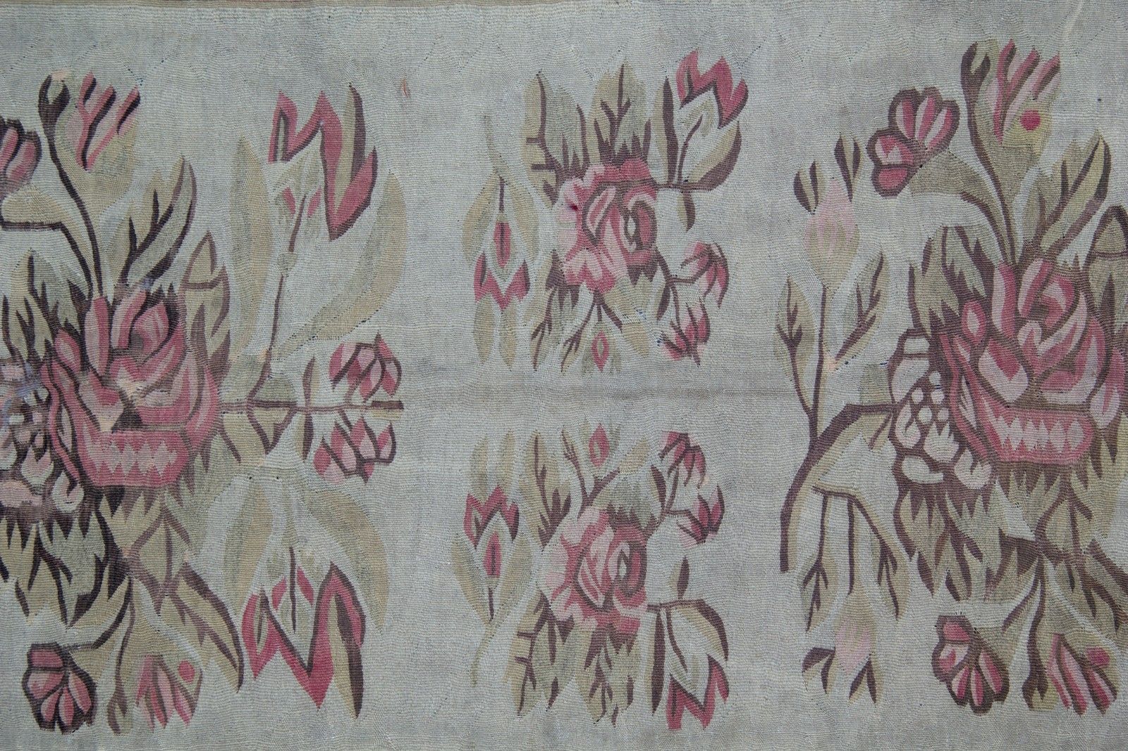 Pink & Blue Bessarabian Kilim Rug 1870s Floral Wool Flatweave Carpet 176x271cm photo vintage