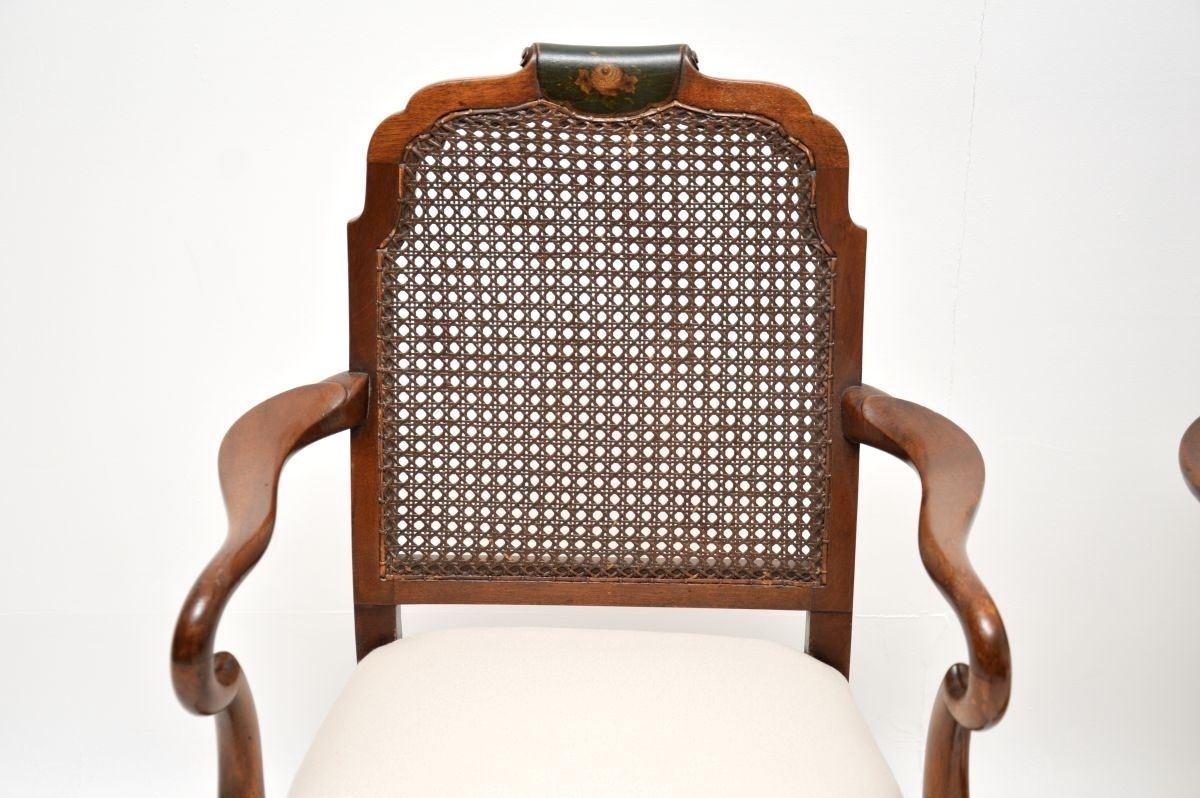 Pair Of Antique Edwardian Lacquered Walnut And Cane Armchairs photo Furniture
