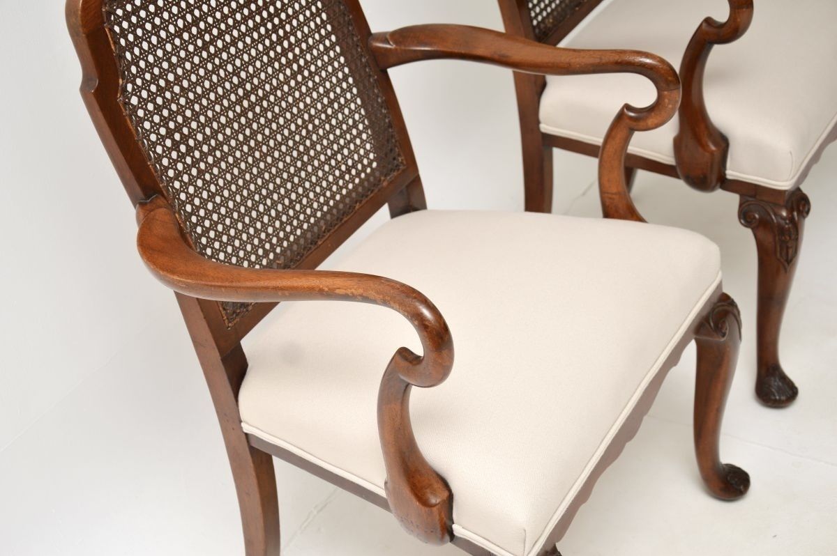 Pair Of Antique Edwardian Lacquered Walnut And Cane Armchairs photo vintage