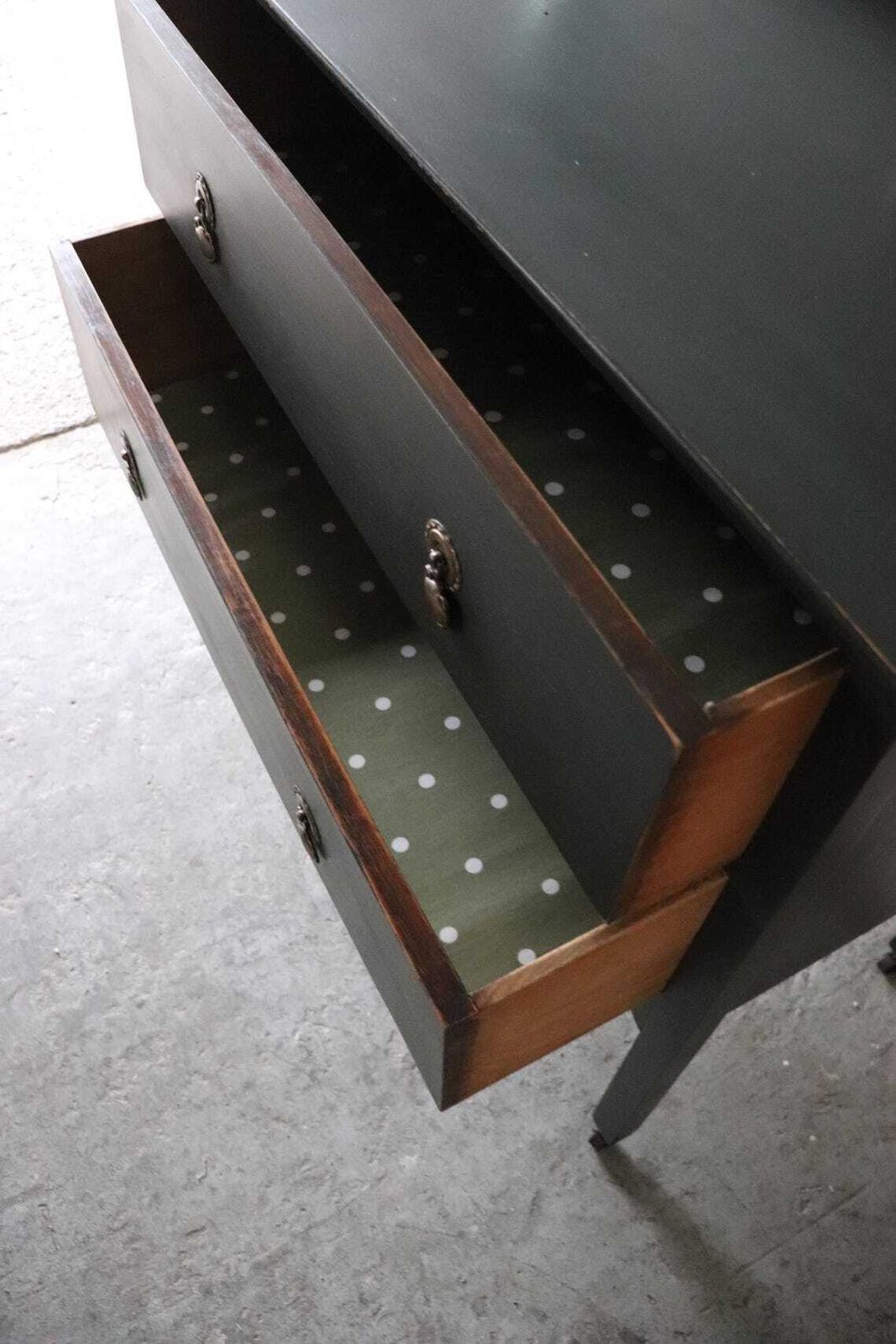 Dark Green Painted Vintage Two Drawer Washstand Or Chest Of Drawers On Castors photo vintage