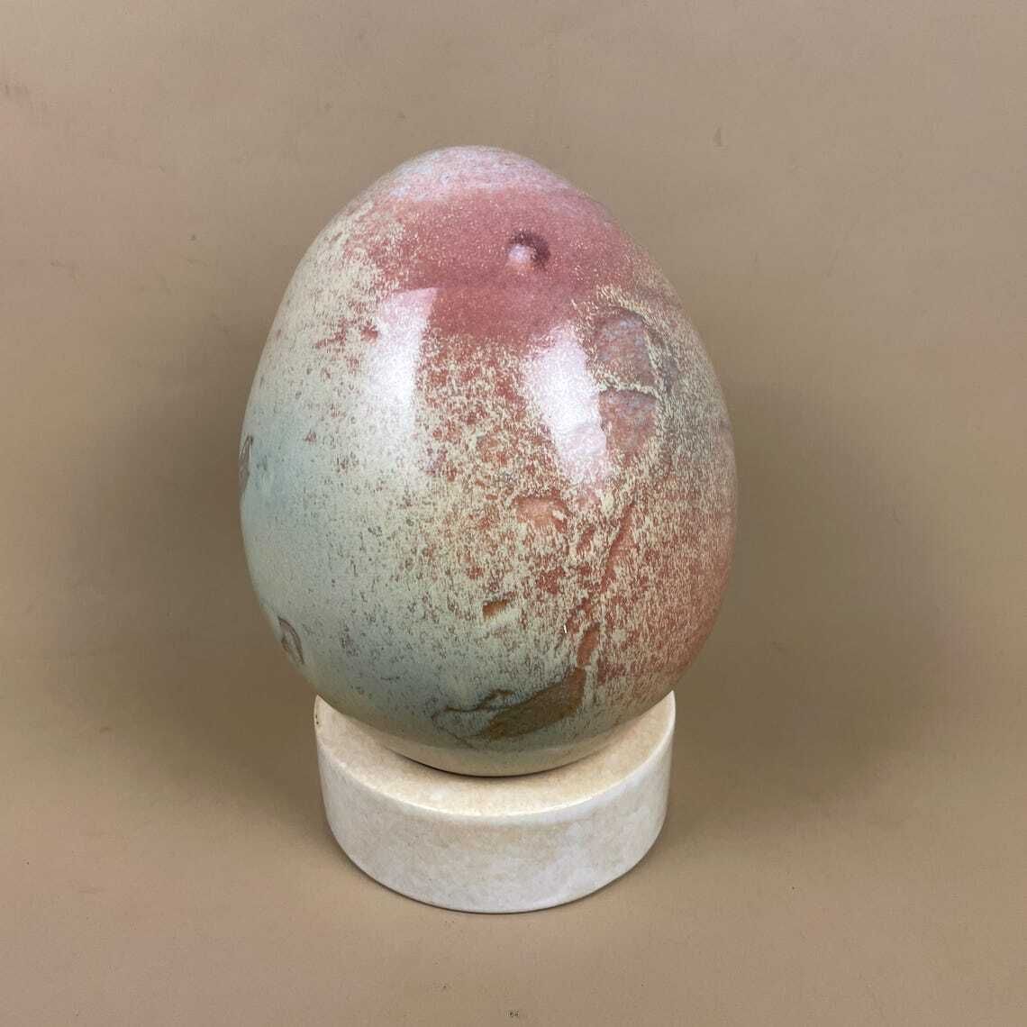 Large Ceramic Egg Sculpture Blue Pink Raku Style Glazed Art Ornament With Stand Modern Studio Pottery Decor Pastel Home Accent Contemporary photo 175.0
