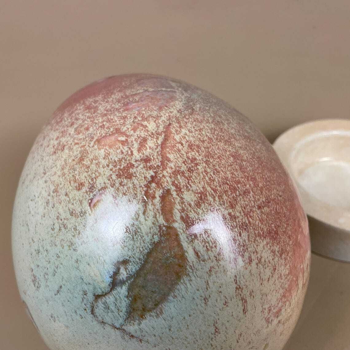 photo furniture Large Ceramic Egg Sculpture Blue Pink Raku Style Glazed Art Ornament With Stand Modern Studio Pottery Decor Pastel Home Accent Contemporary