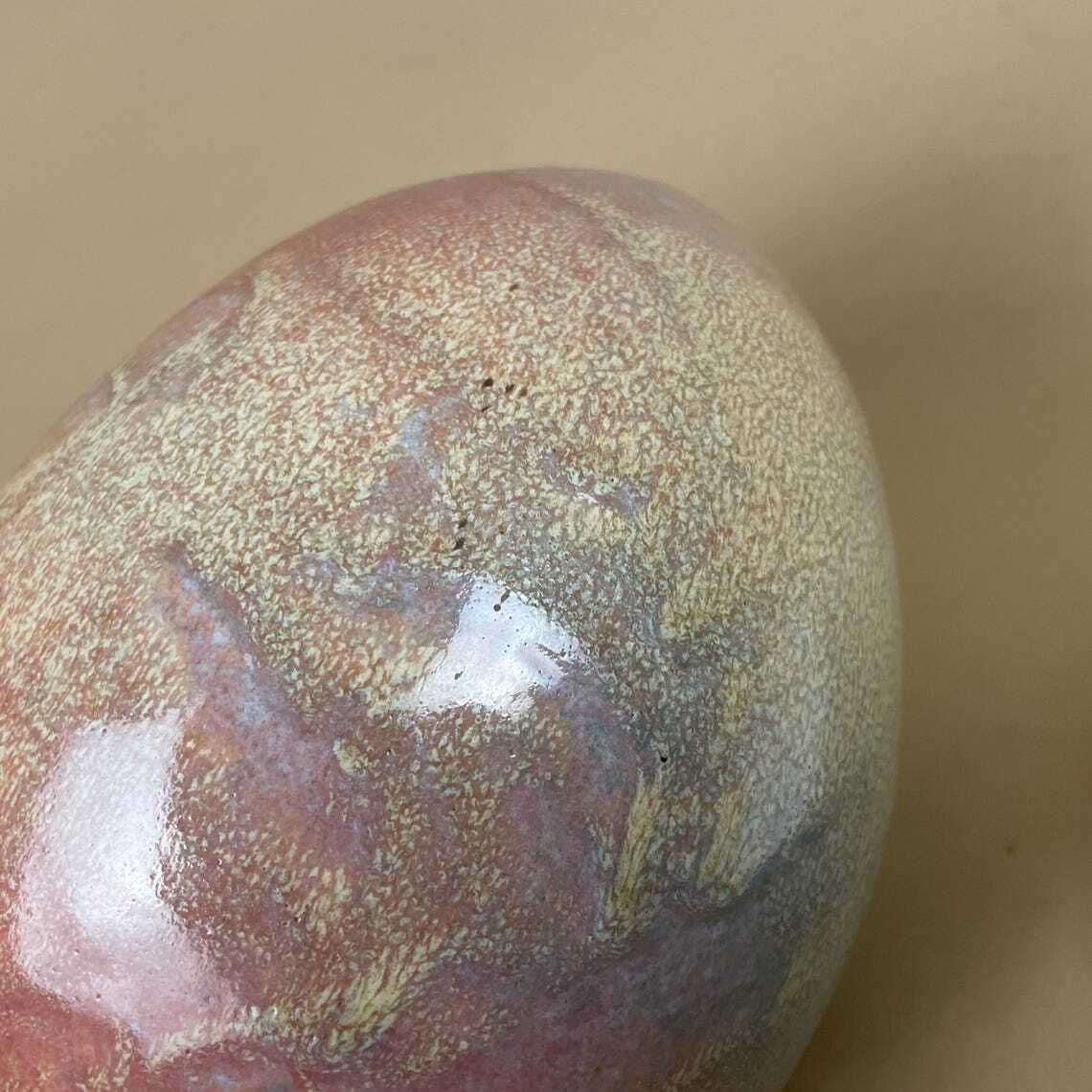 175.0 Large Ceramic Egg Sculpture Blue Pink Raku Style Glazed Art Ornament With Stand Modern Studio Pottery Decor Pastel Home Accent Contemporary photo