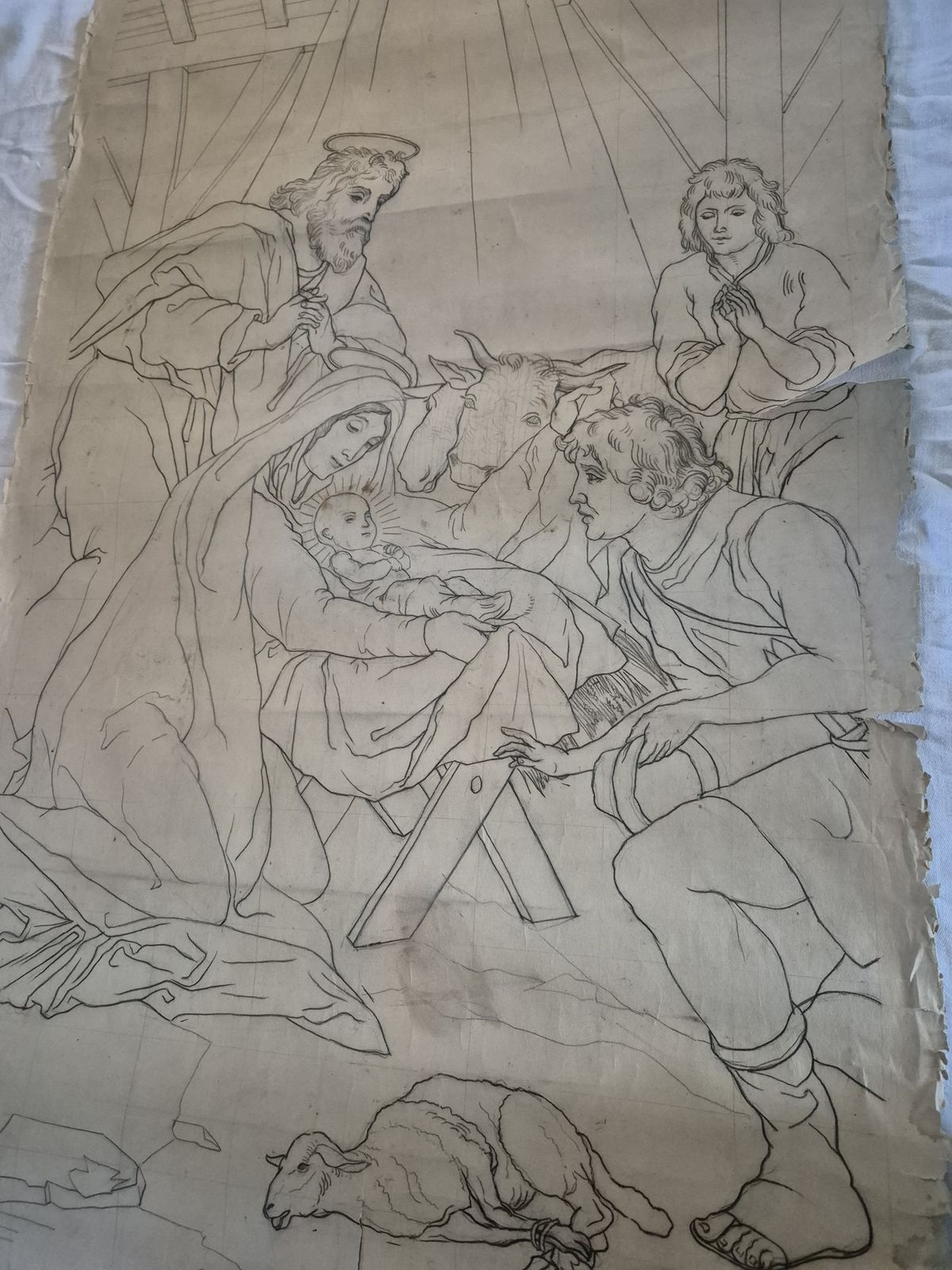 French 19thc Pencil & Charcoal Cartoon For Stain Glass Windows photo furniture