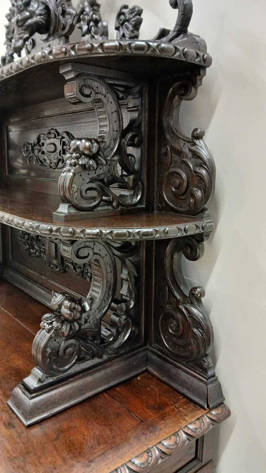 Antique Oak Carved French Renaissance Hunters Sideboard photo vintage