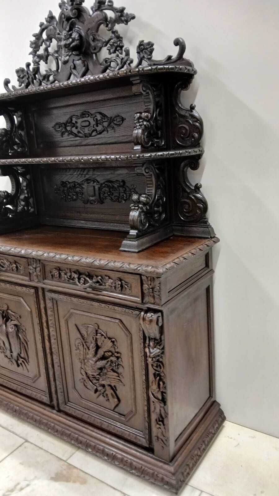 photo buy Antique Oak Carved French Renaissance Hunters Sideboard