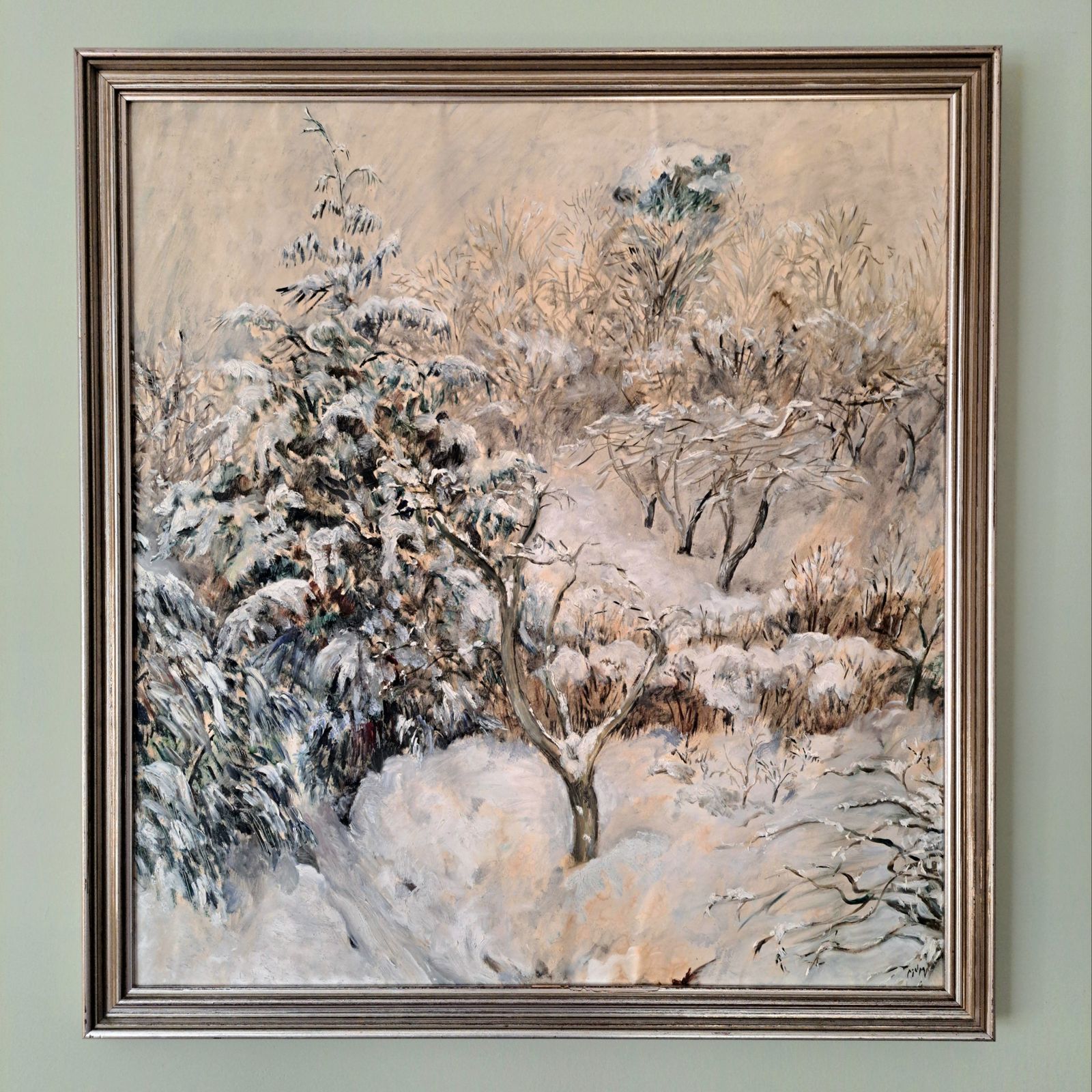 Vintage Painting Of A Snowy Woodland Scene