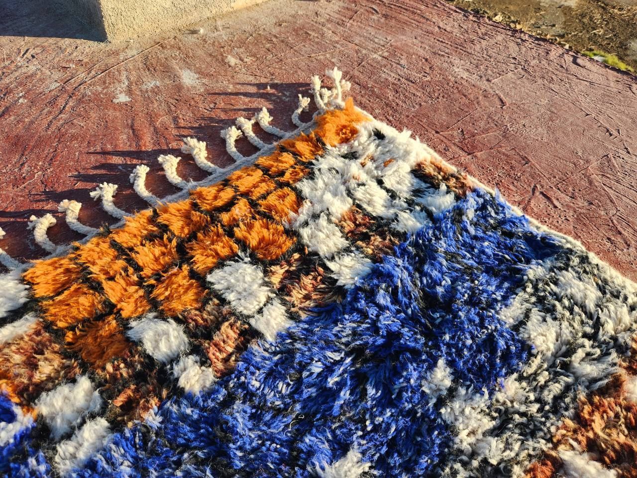 Authentic High Quality Beni Ouarain Rug – 300x200 Cm | Handwoven Moroccan Wool Carpet | Blue & Earthy Tones photo vinterior