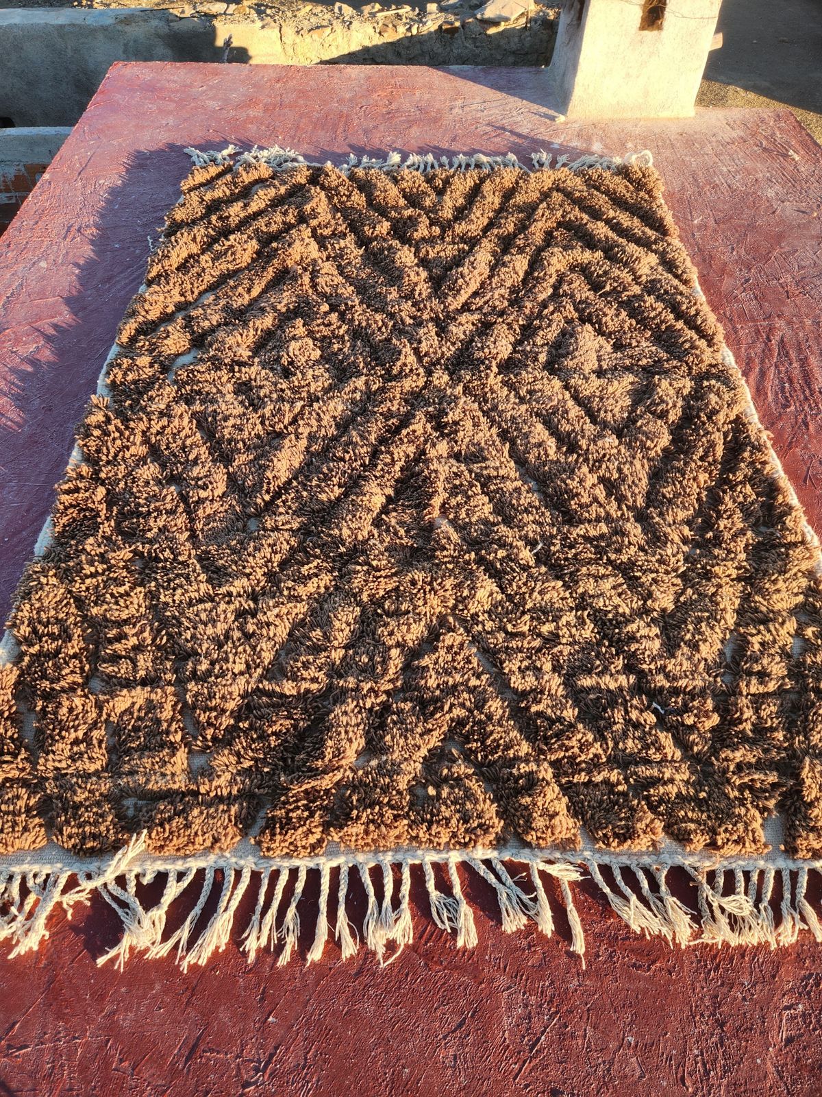 Luxurious Statement: Extra Large Chocolate Brown Moroccan Shaggy Rug photo vintage