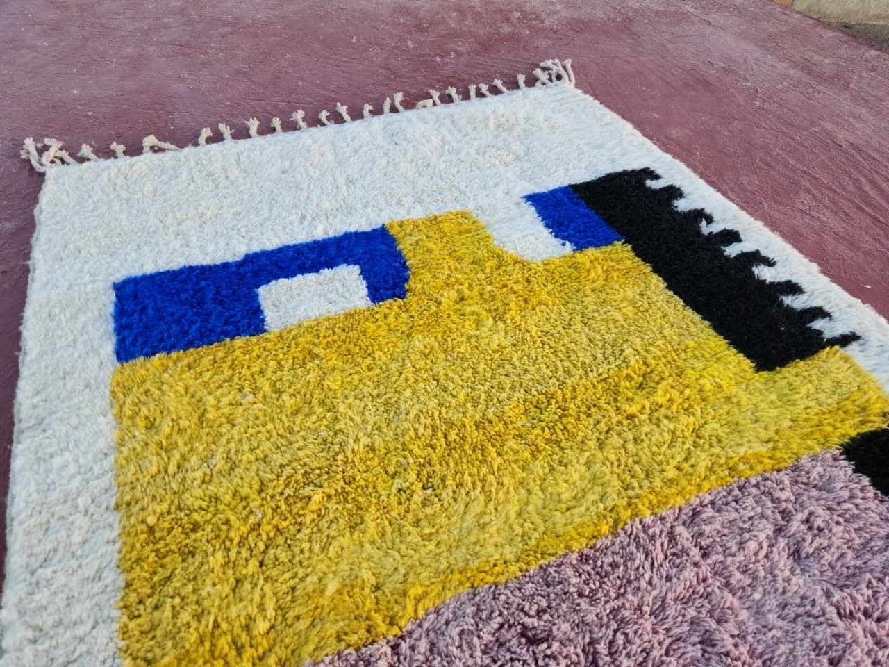 500.0 Postmodern Moroccan Abstract Rug, Multi Color Geometric, Shaggy Wool (250x150cm) photo