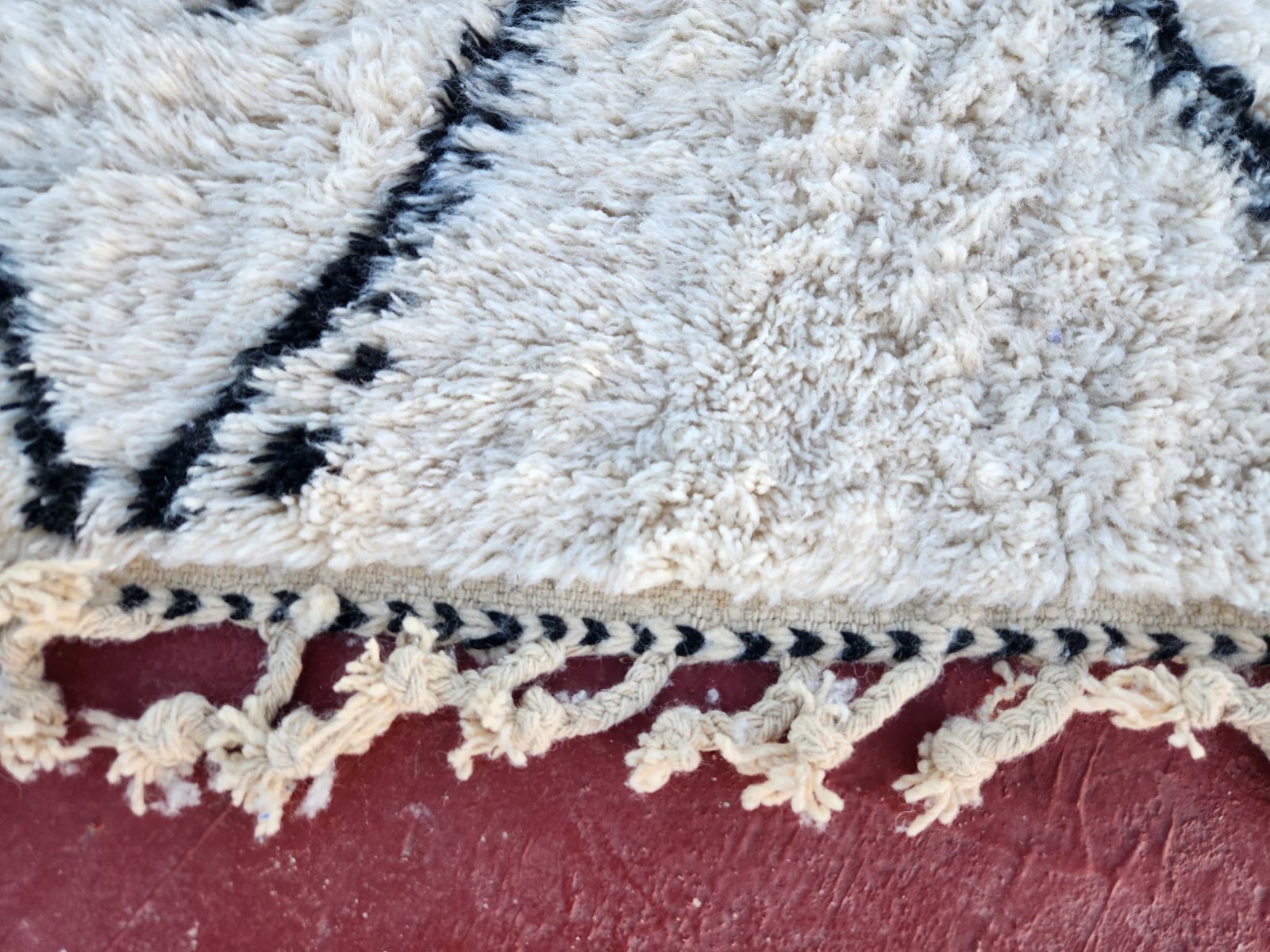 Large Black & White Beni Ourain Rug, Hand Drawn Tribal Diamond Pattern (300x200cm) photo buy