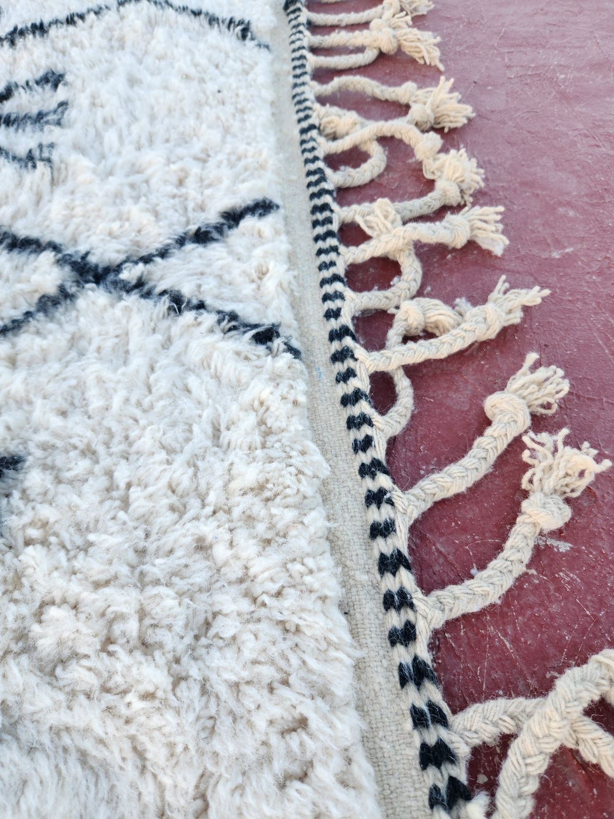 Textiles Large Black & White Beni Ourain Rug, Hand Drawn Tribal Diamond Pattern (300x200cm) photo